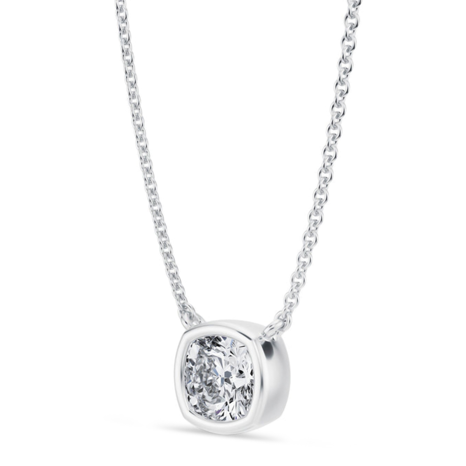 Cushion Lab Diamond Solitaire Pendant Necklace 14K White Gold (1.00ct)
