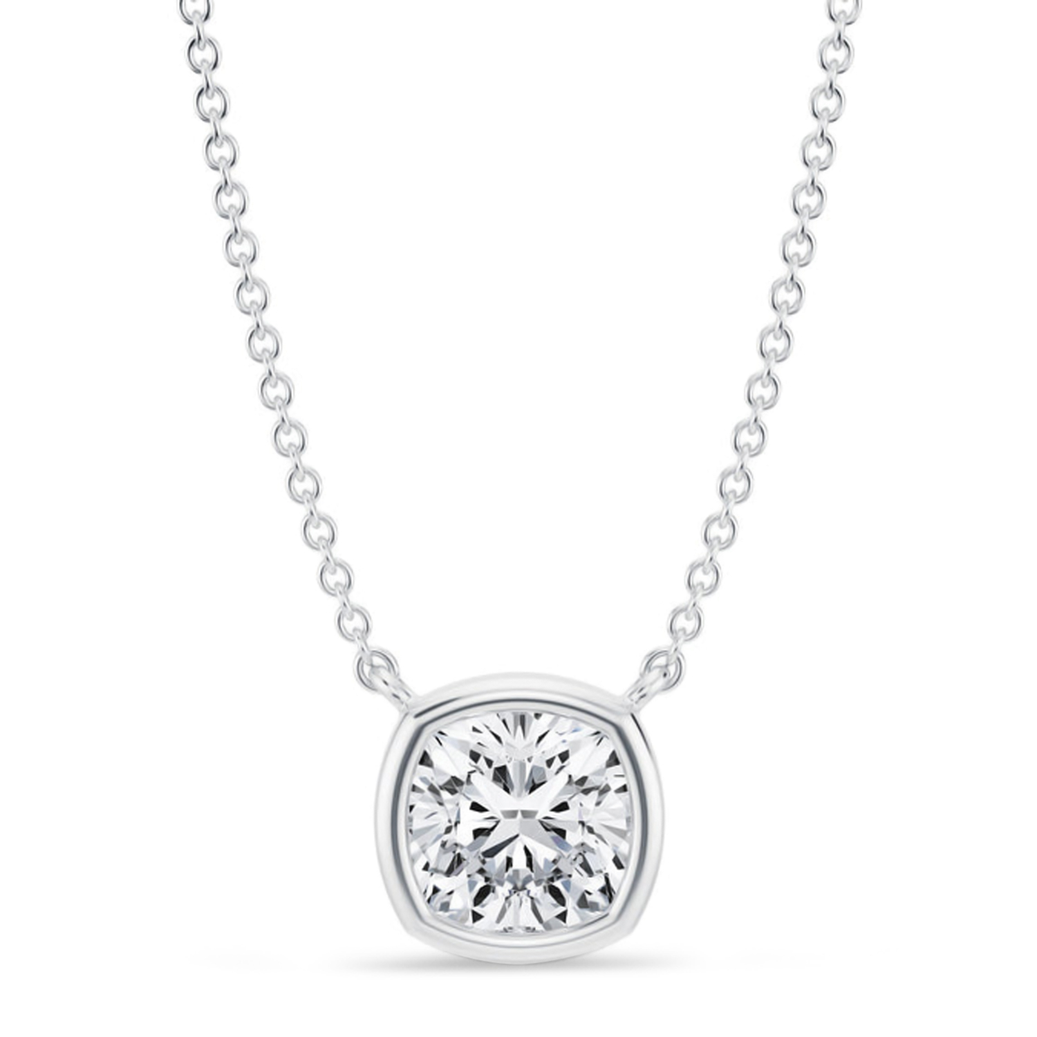 Cushion Lab Diamond Pendant Necklace 14K White Gold (1.50ct)