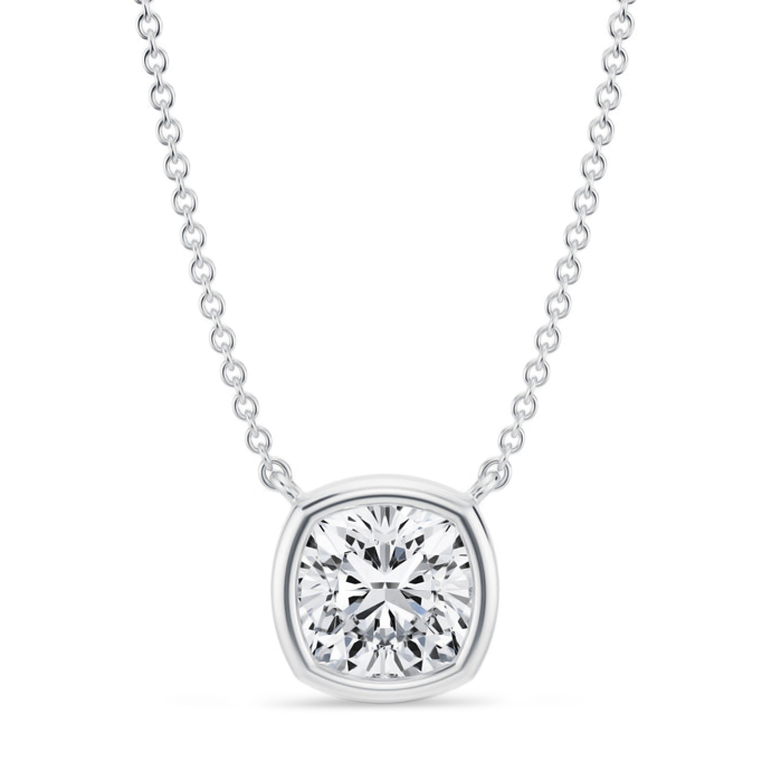 Cushion Lab Diamond Pendant Necklace 14K White Gold (2.00ct)