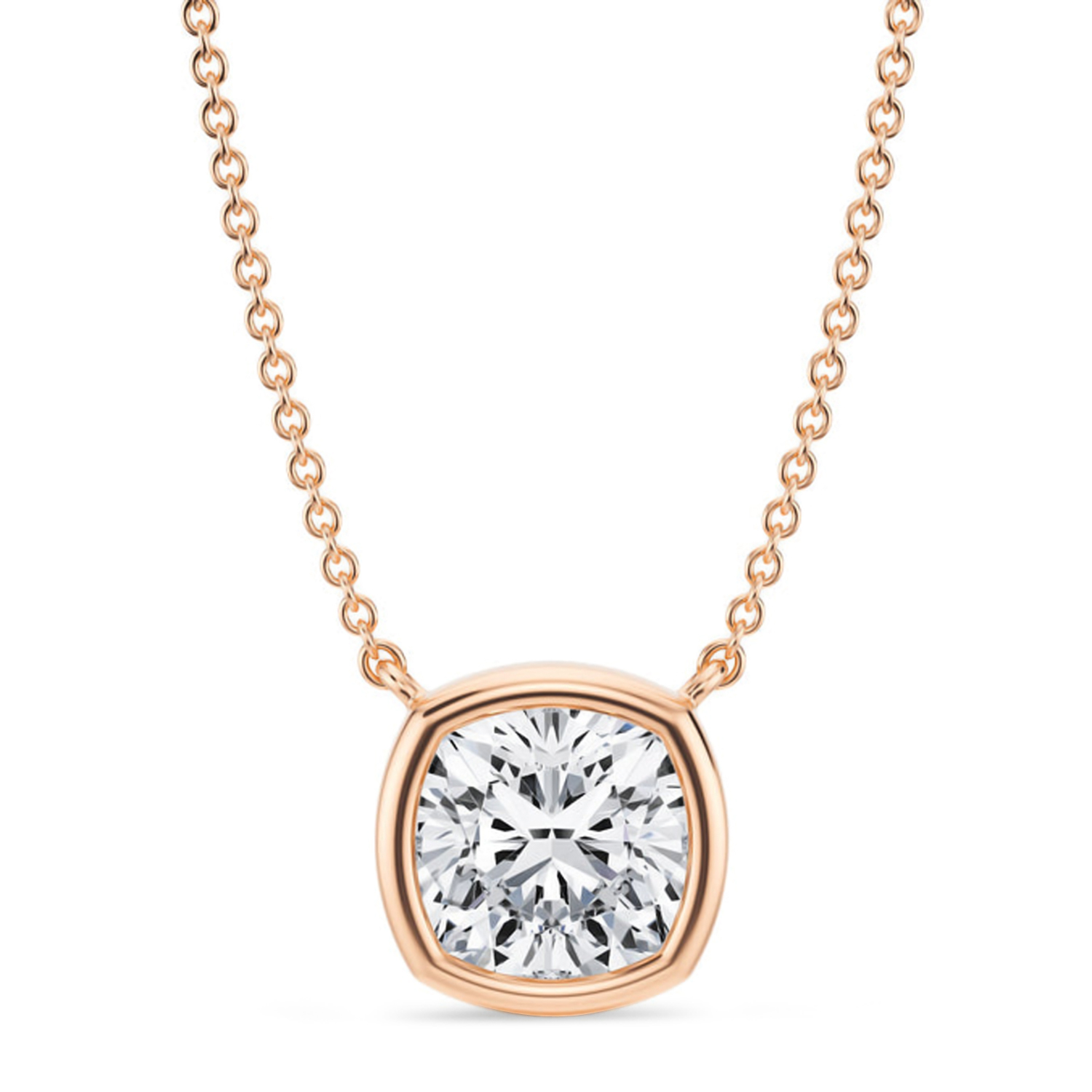 Cushion Lab Diamond Solitaire Pendant Necklace 14K Rose Gold (2.50ct)