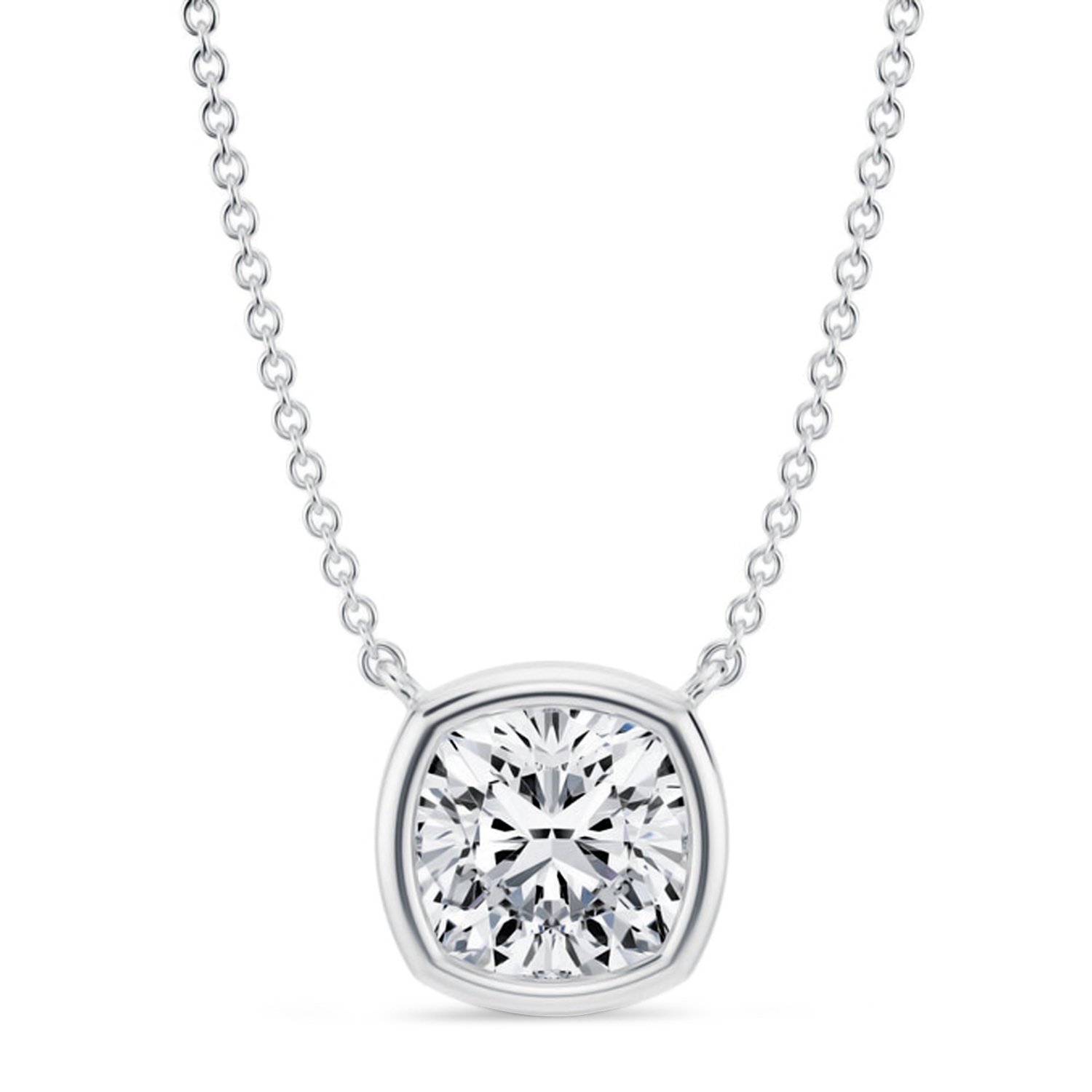 Cushion Lab Diamond Pendant Necklace 14K White Gold (2.50ct)