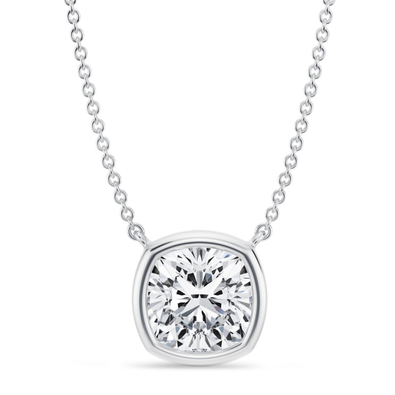 Cushion Lab Diamond Pendant Necklace 14K White Gold (3.00ct)