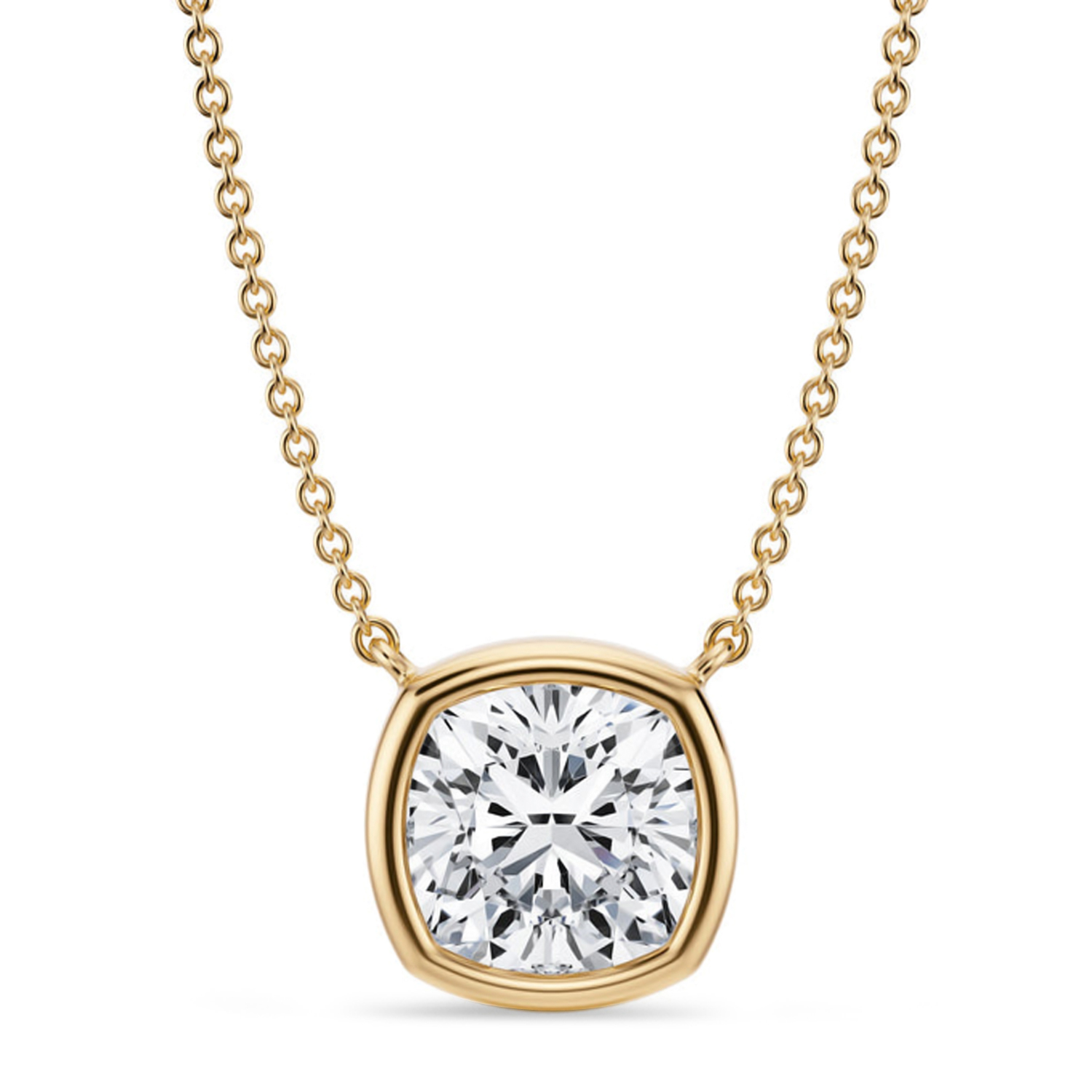 Cushion Lab Diamond Solitaire Pendant Necklace 14K Yellow Gold (3.00ct)