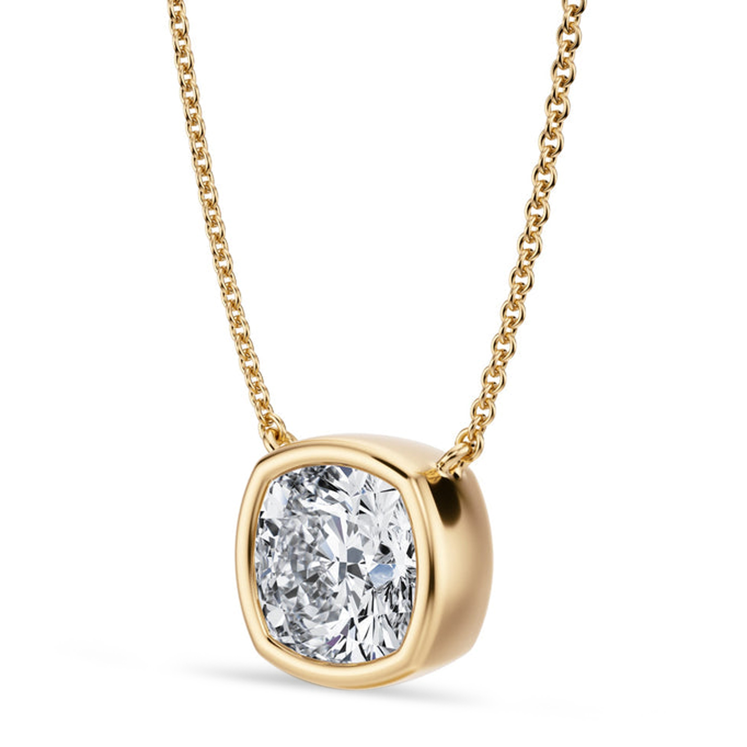 Cushion Lab Diamond Solitaire Pendant Necklace 14K Yellow Gold (3.00ct)