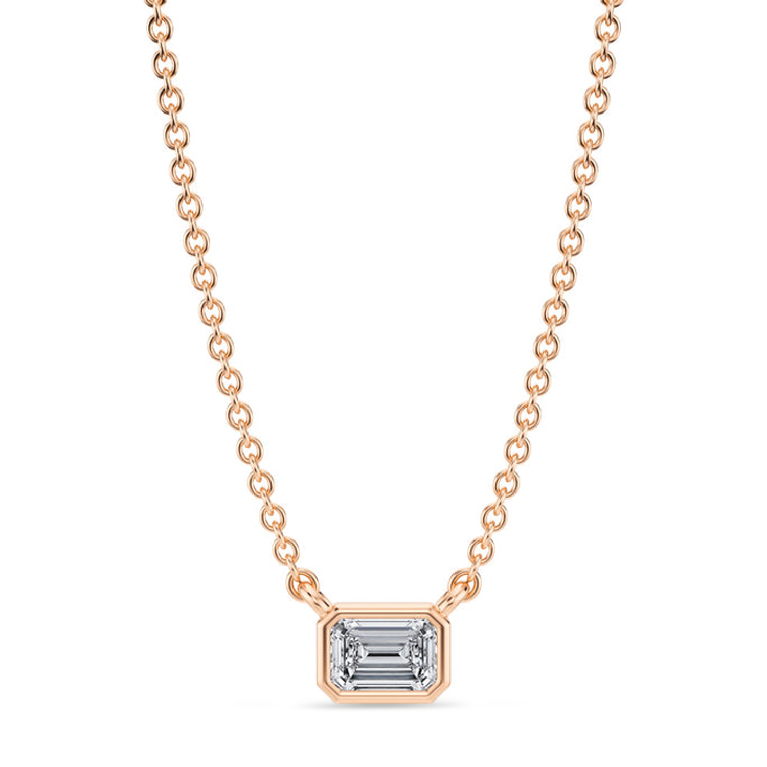 Emerald Lab Diamond Solitaire Pendant Necklace 14K Rose Gold (0.25ct)