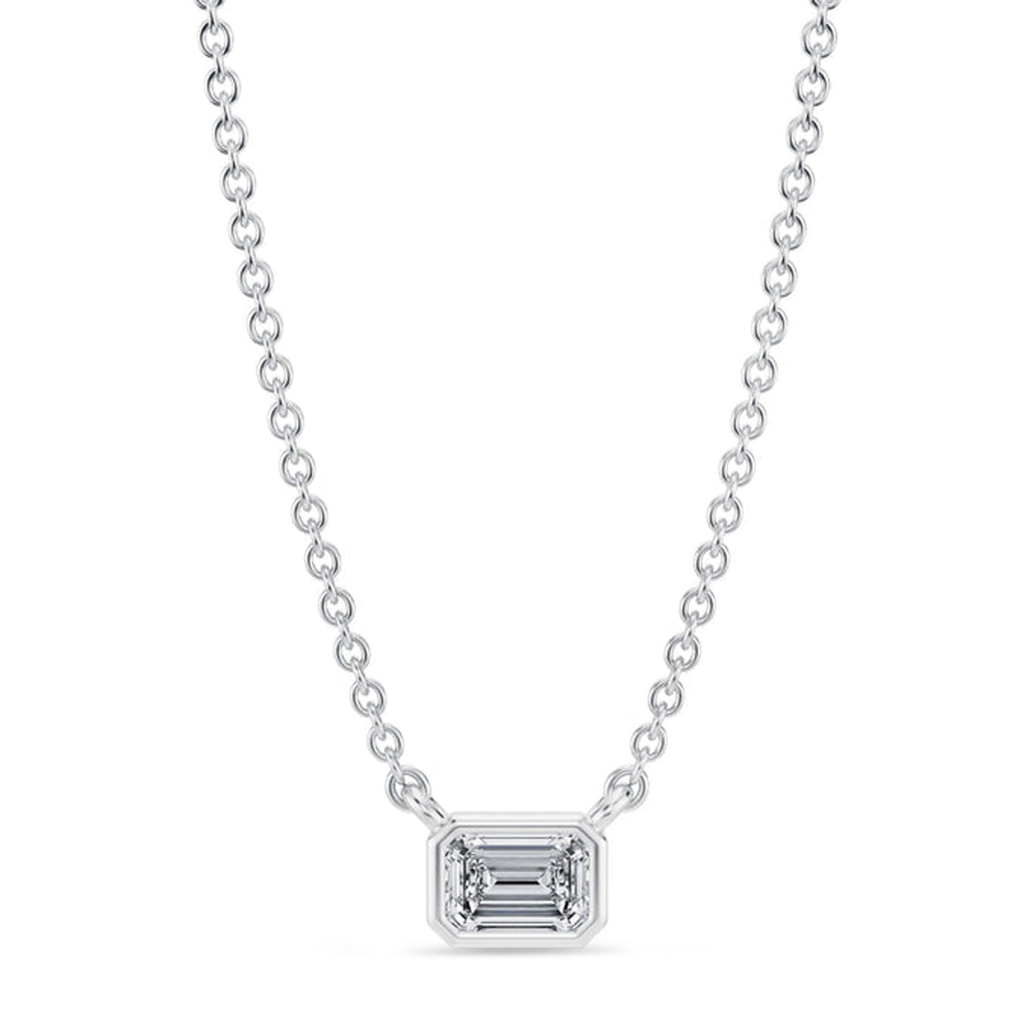 Emerald Lab Diamond Pendant Necklace 14K White Gold (0.25ct)