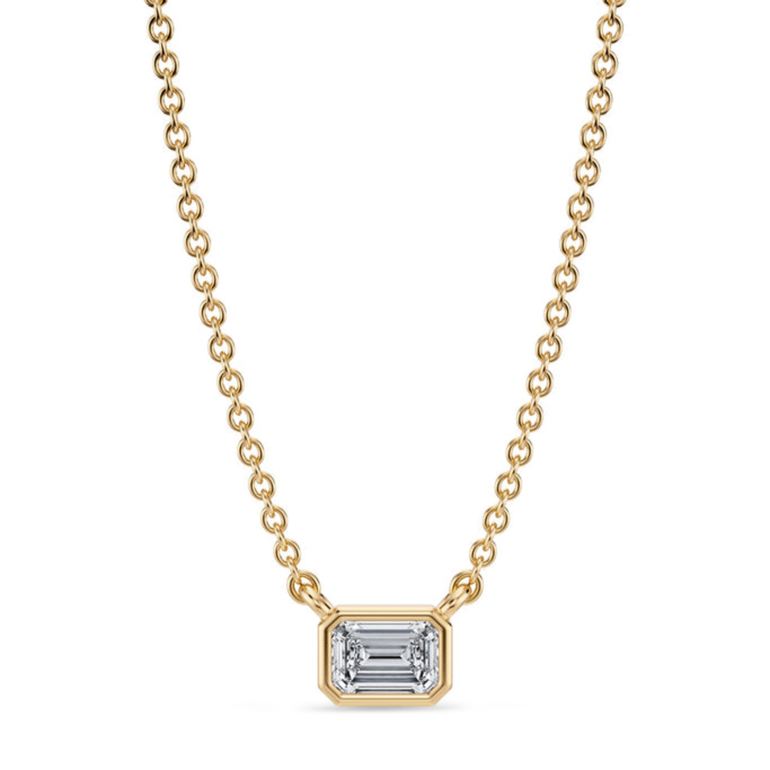 Emerald Lab Diamond Solitaire Pendant Necklace 14K Yellow Gold (0.25ct)