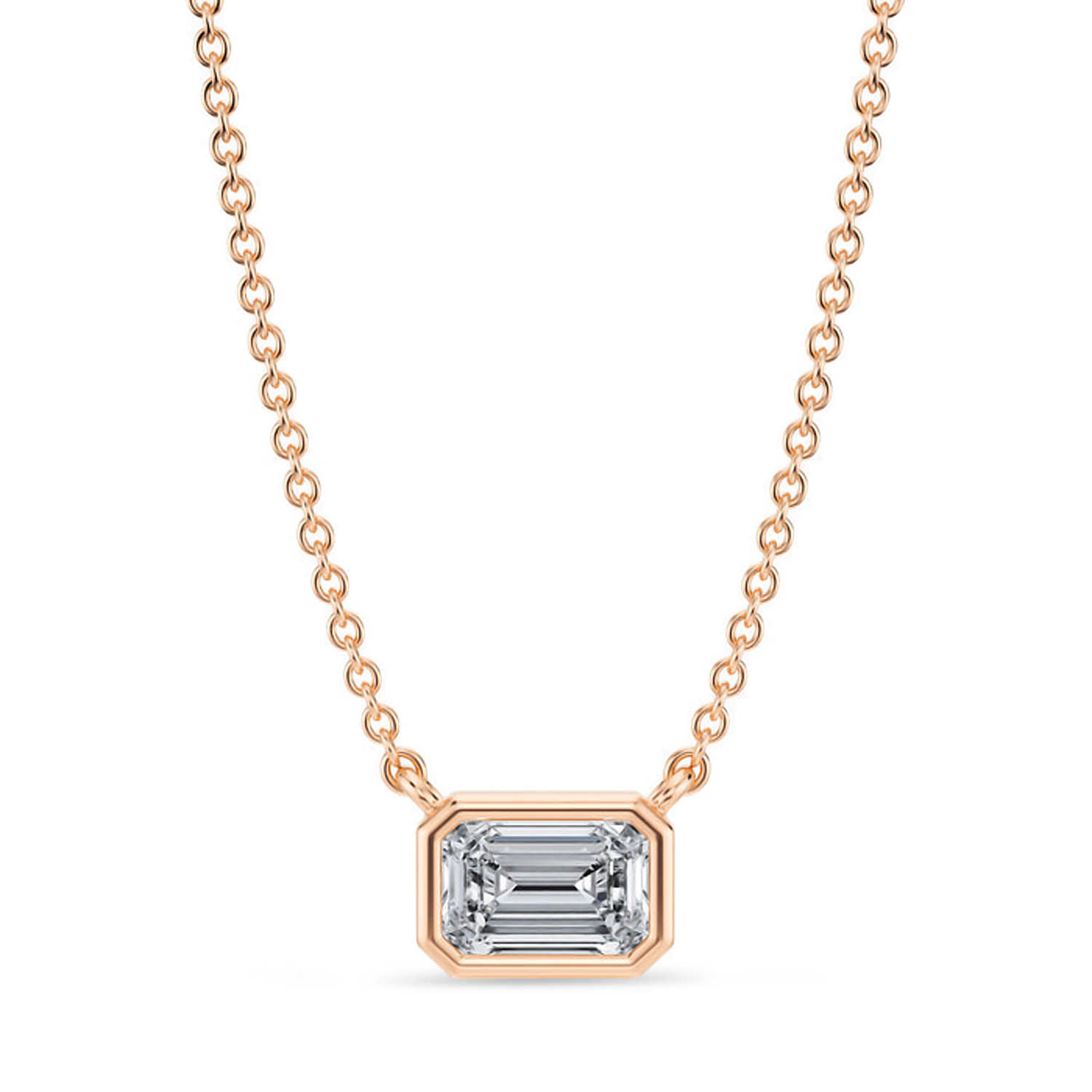 Emerald Lab Diamond Solitaire Pendant Necklace 14K Rose Gold (0.50ct)