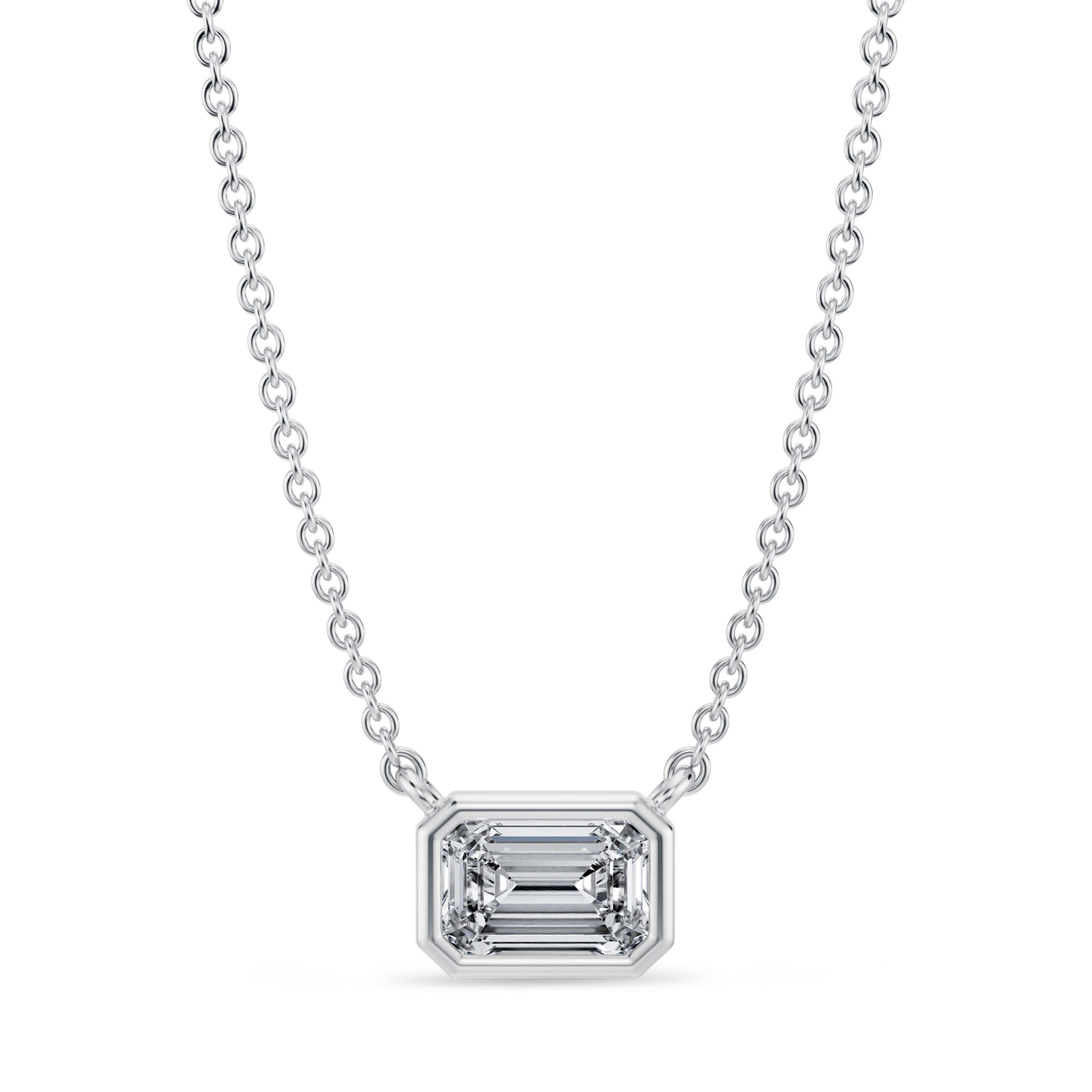 Emerald Lab Diamond Pendant Necklace 14K White Gold (0.50ct)
