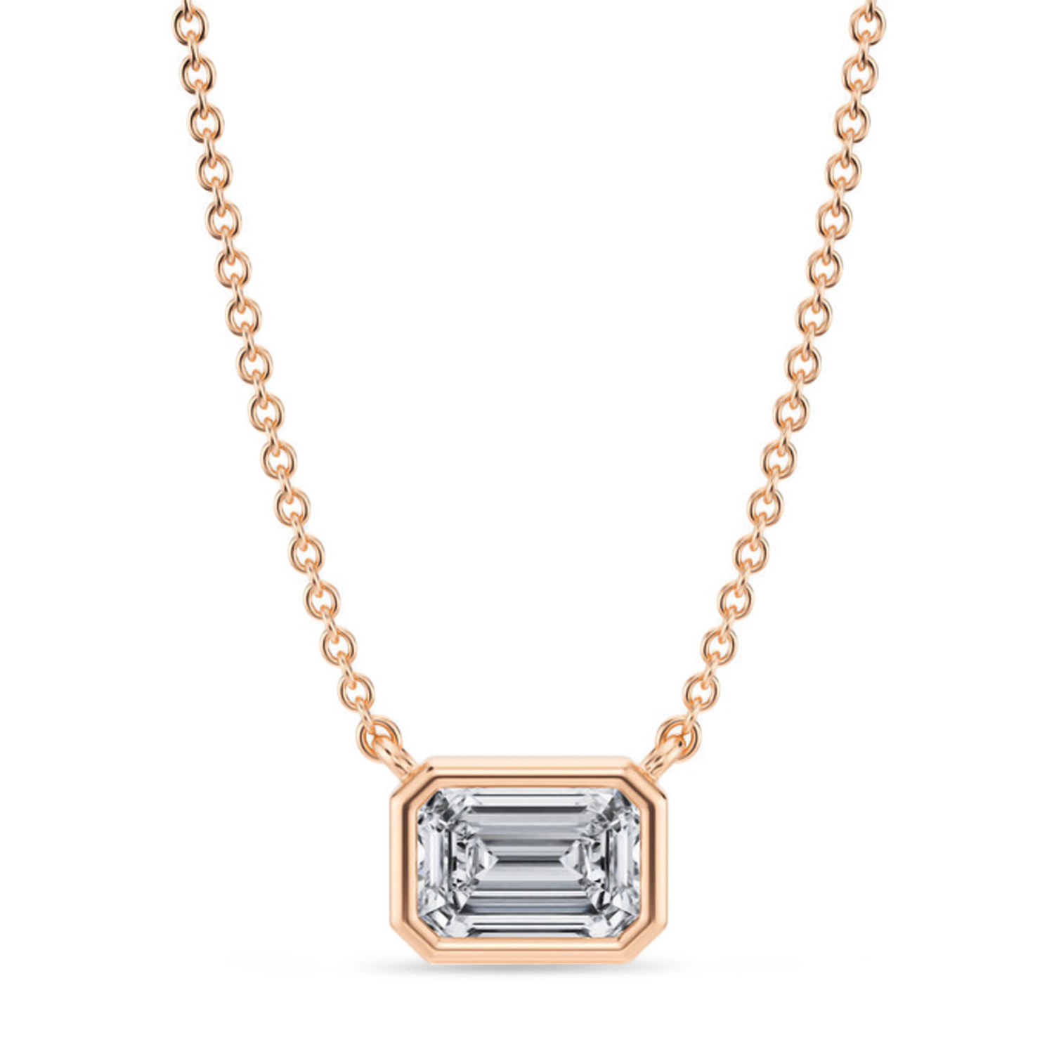 Emerald Lab Diamond Solitaire Pendant Necklace 14K Rose Gold (0.75ct)