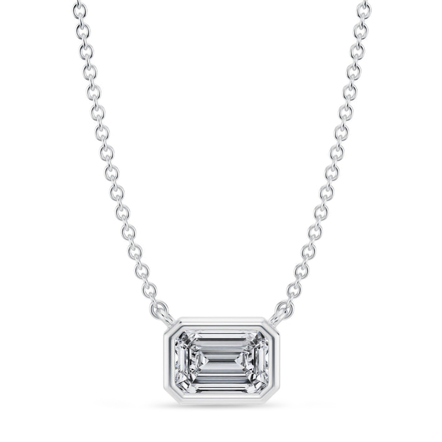 Emerald Lab Diamond Pendant Necklace 14K White Gold (0.75ct)