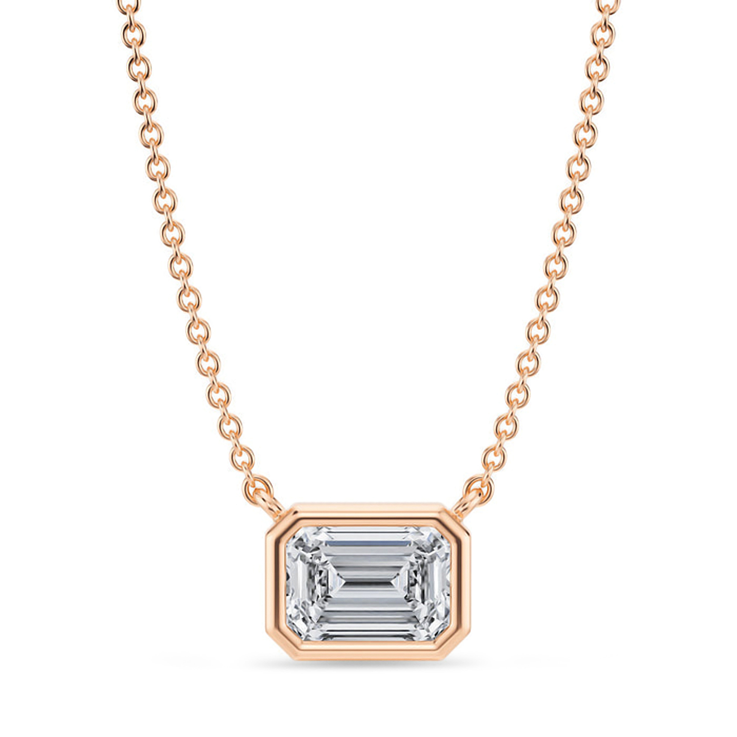 Emerald Lab Diamond Solitaire Pendant Necklace 14K Rose Gold (1.00ct)