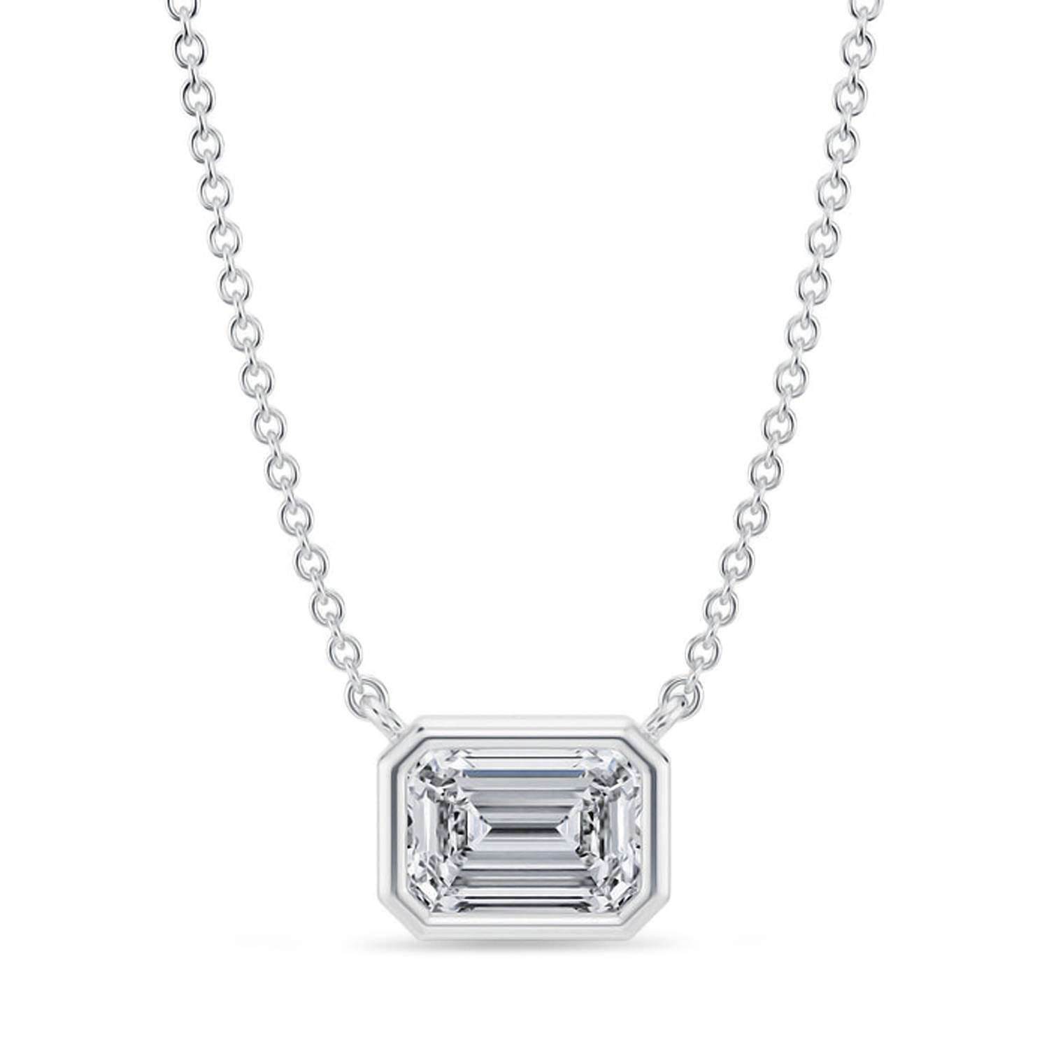Emerald Lab Diamond Pendant Necklace 14K White Gold (1.00ct)