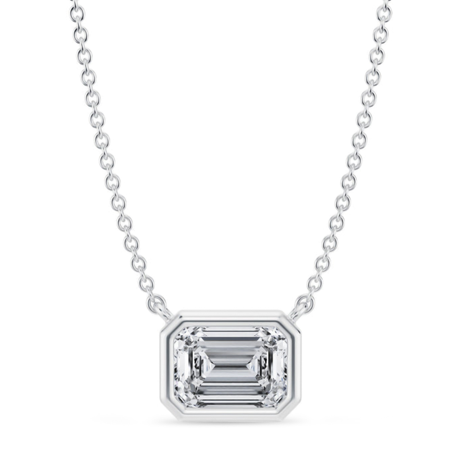 Emerald Lab Diamond Pendant Necklace 14K White Gold (1.50ct)