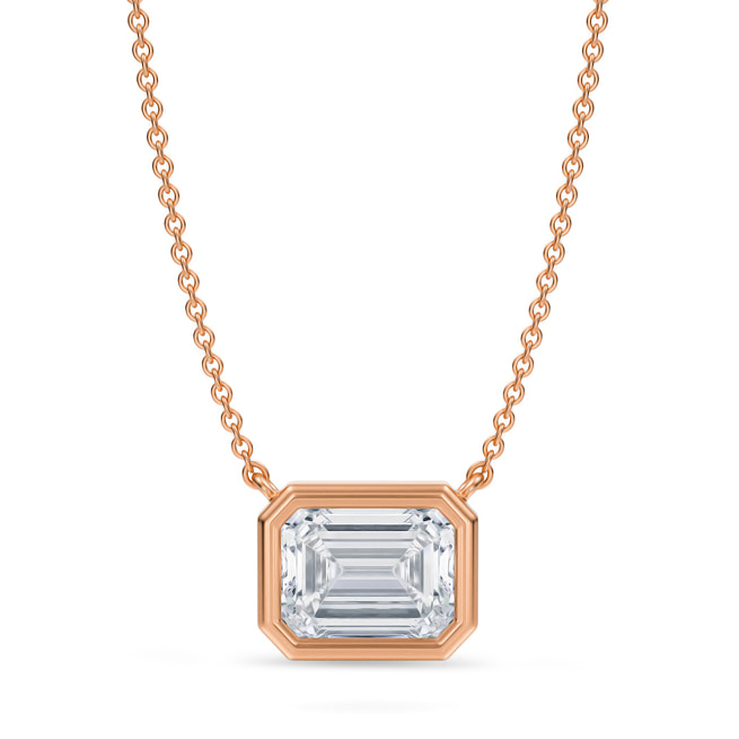 Emerald Lab Diamond Solitaire Pendant Necklace 14K Rose Gold (2.00ct)