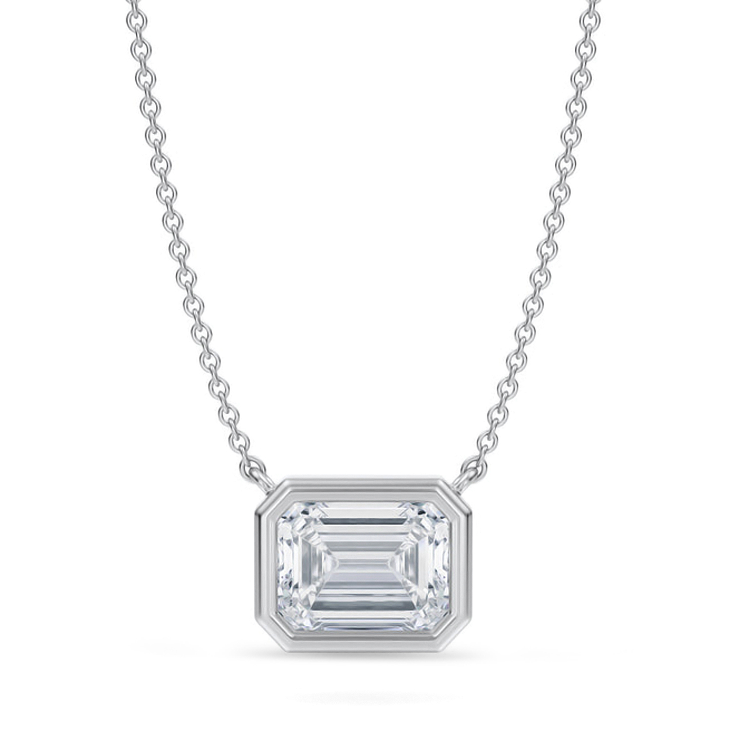 Emerald Lab Diamond Pendant Necklace 14K White Gold (2.00ct)