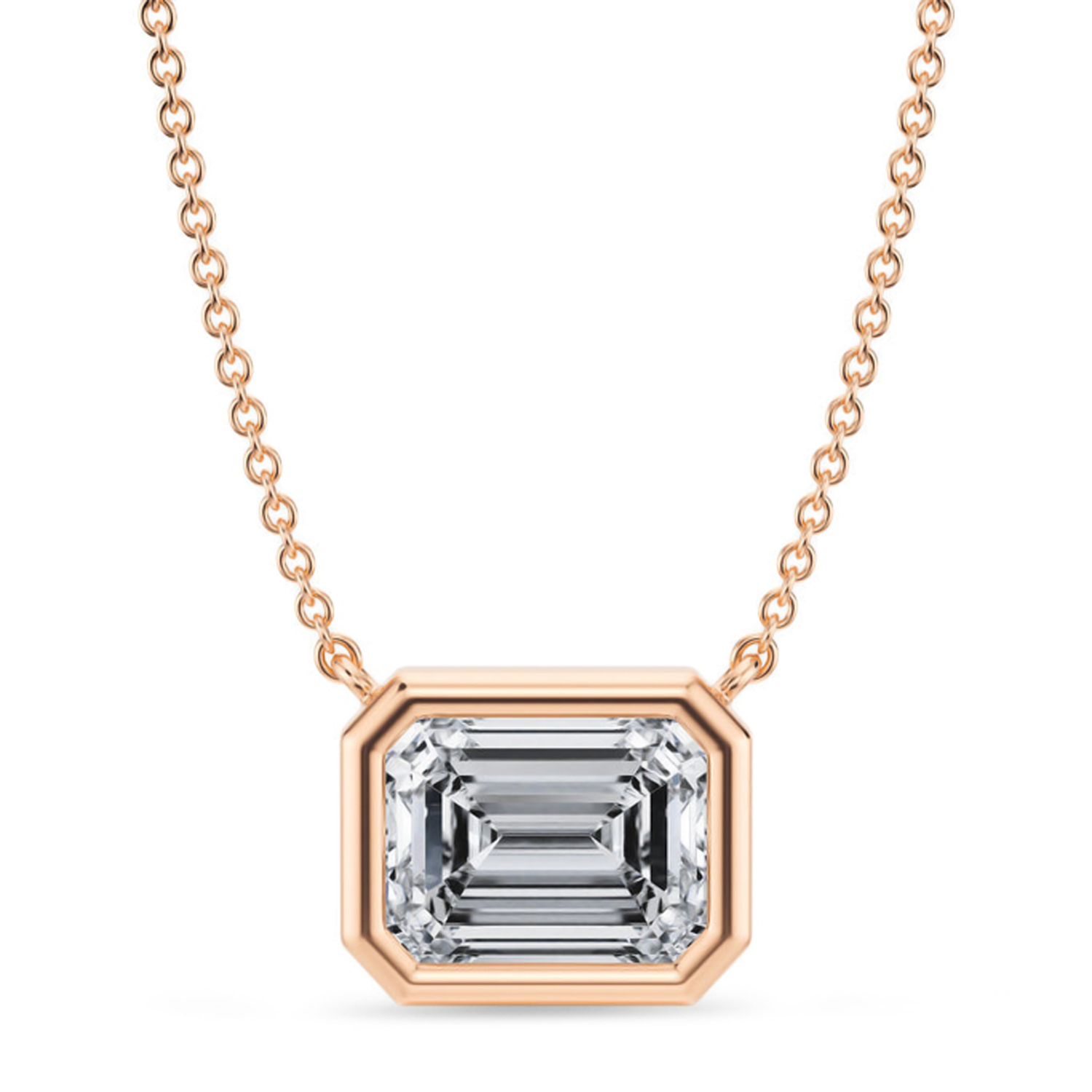 Emerald Lab Diamond Solitaire Pendant Necklace 14K Rose Gold (2.50ct)