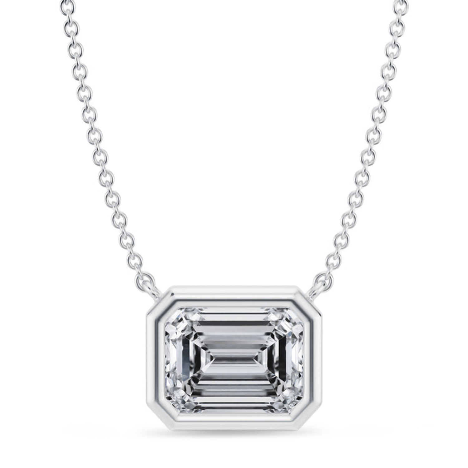 Emerald Lab Diamond Pendant Necklace 14K White Gold (2.50ct)