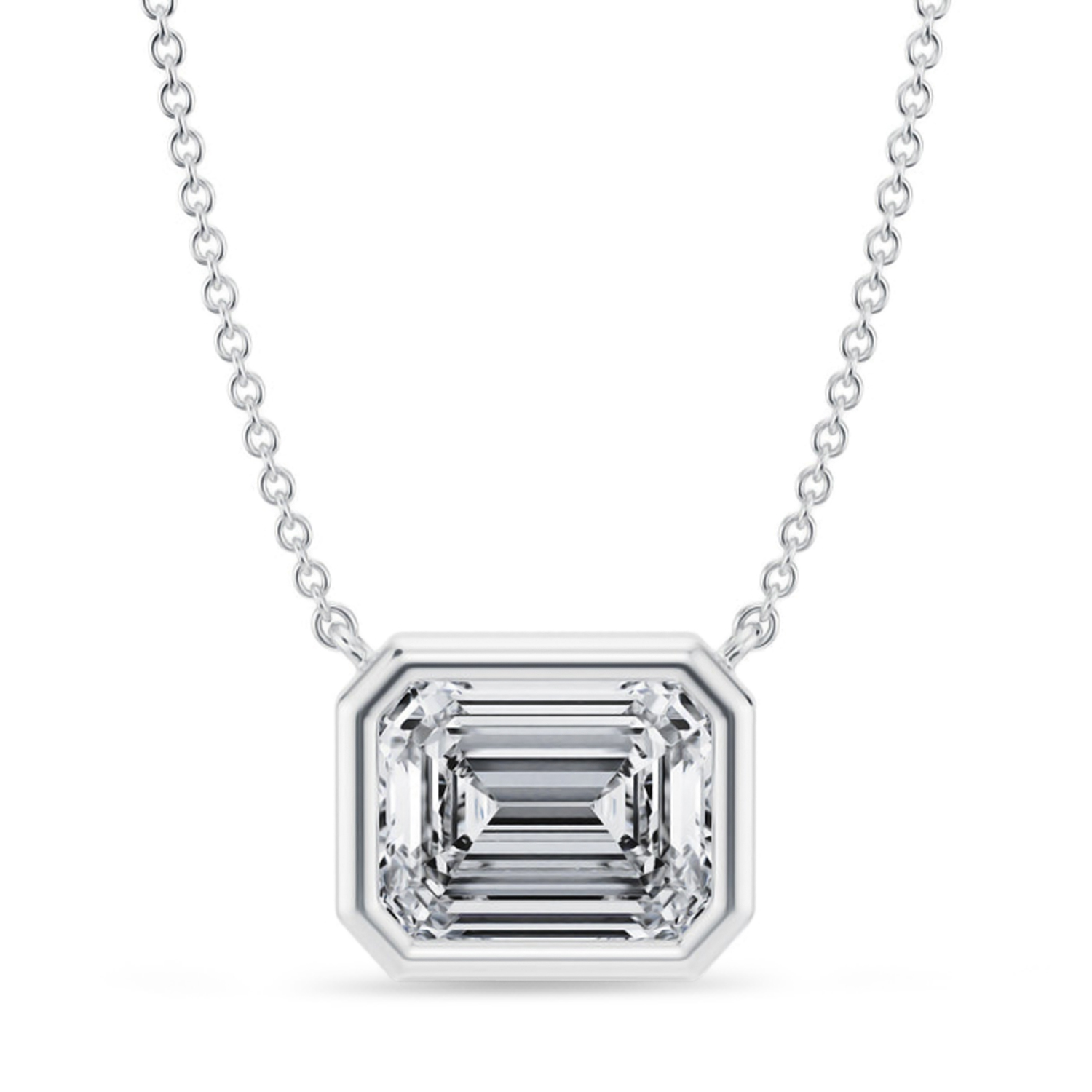 Emerald Lab Diamond Pendant Necklace 14K White Gold (3.00ct)