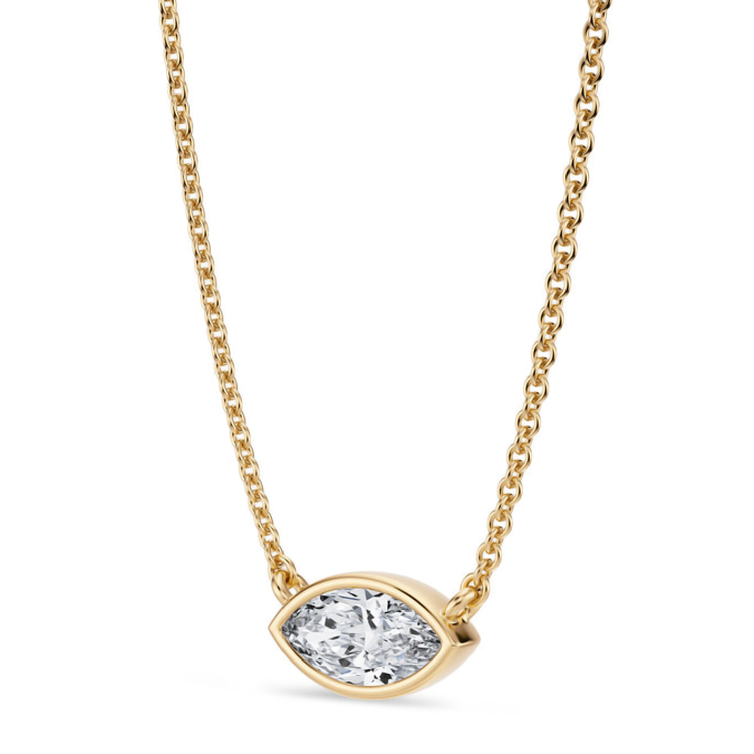 Marquise Lab Diamond Solitaire Pendant Necklace 14K Yellow Gold (0.50ct)