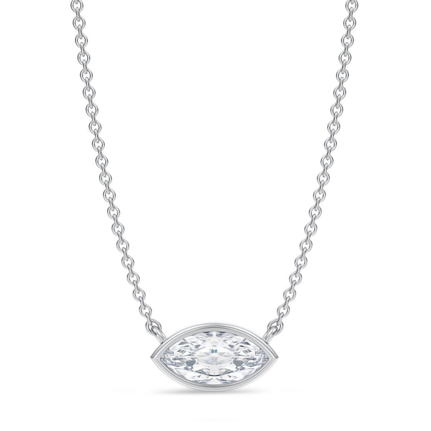 Marquise Lab Diamond Pendant Necklace 14K White Gold (0.75ct)