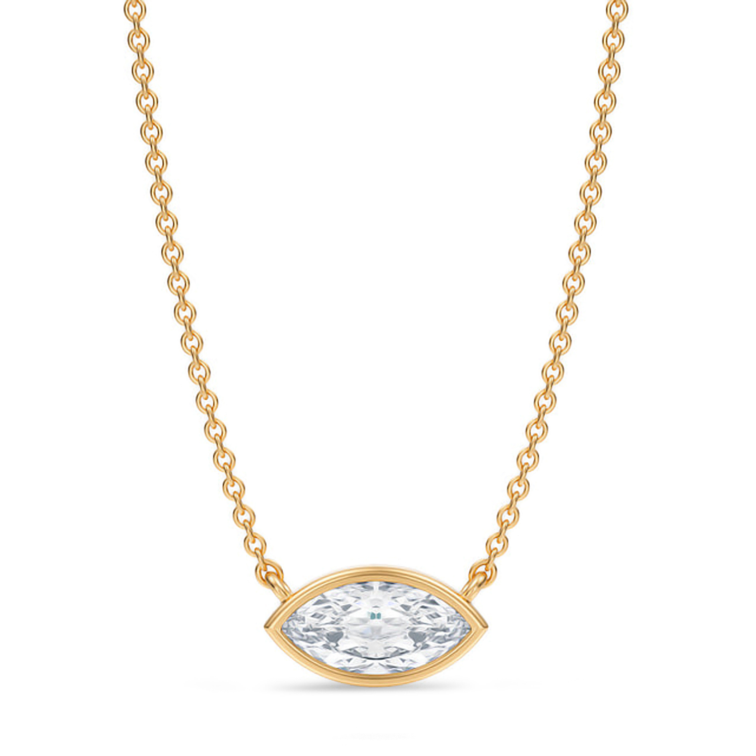 Marquise Lab Diamond Solitaire Pendant Necklace 14K Yellow Gold (0.75ct)