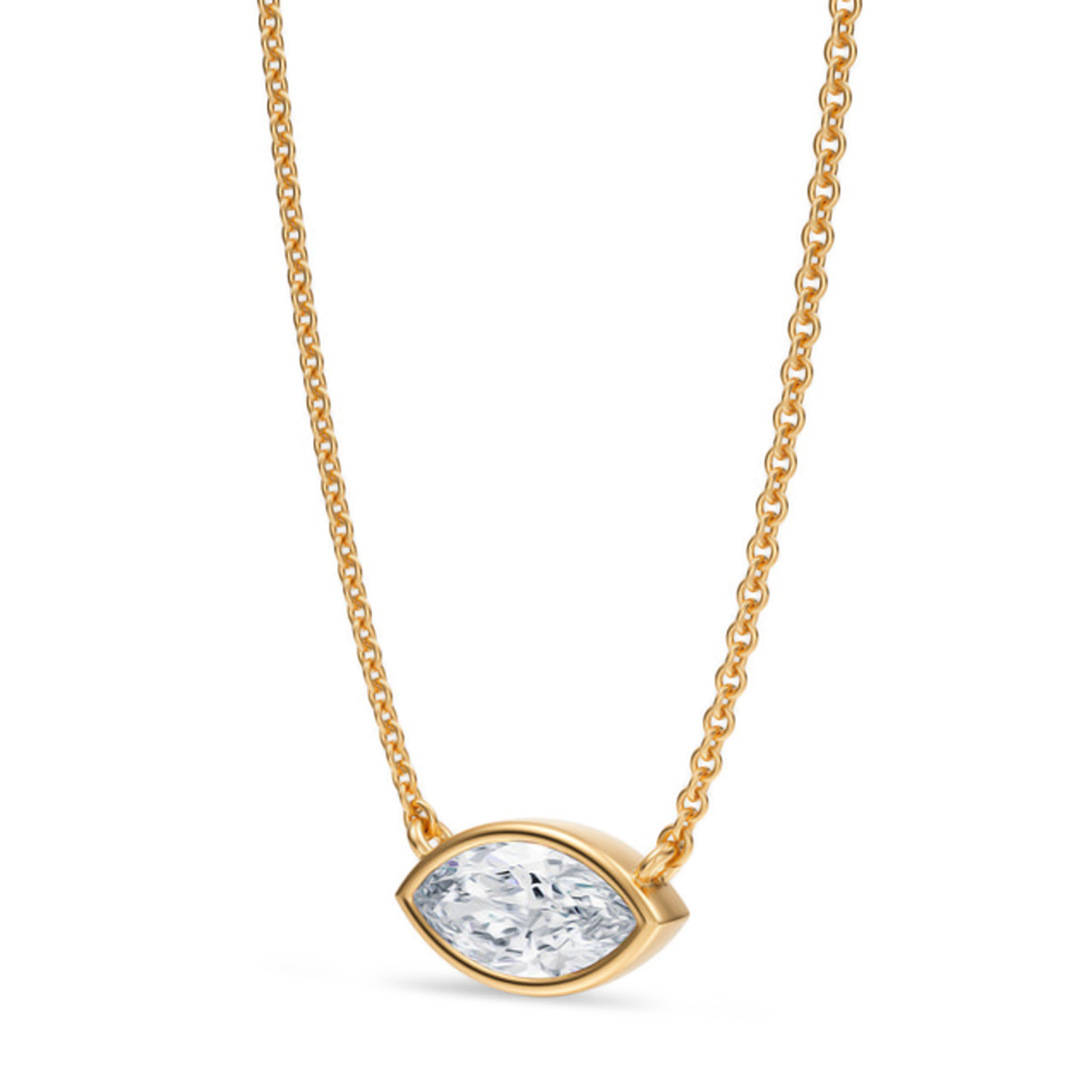 Marquise Lab Diamond Solitaire Pendant Necklace 14K Yellow Gold (0.75ct)