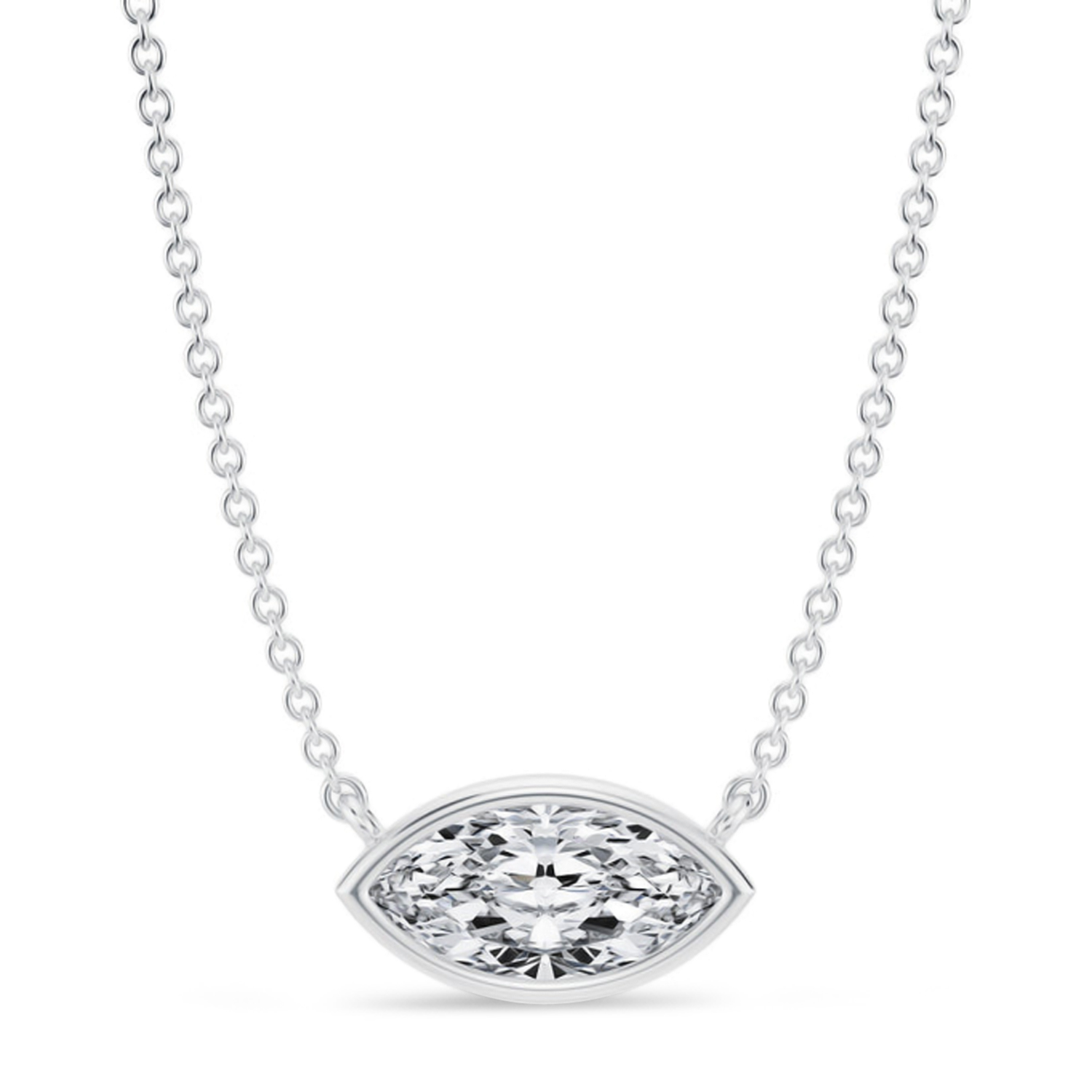 Marquise Lab Diamond Pendant Necklace 14K White Gold (1.00ct)