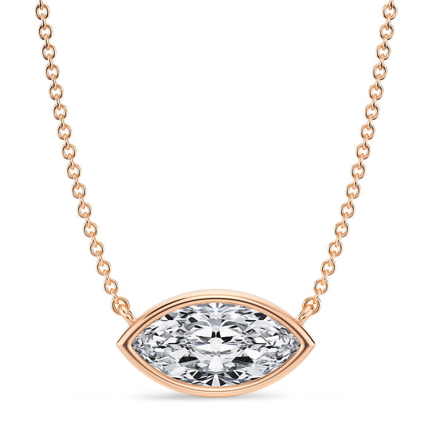 Marquise Lab Diamond Solitaire Pendant Necklace 14K Rose Gold (1.50ct)