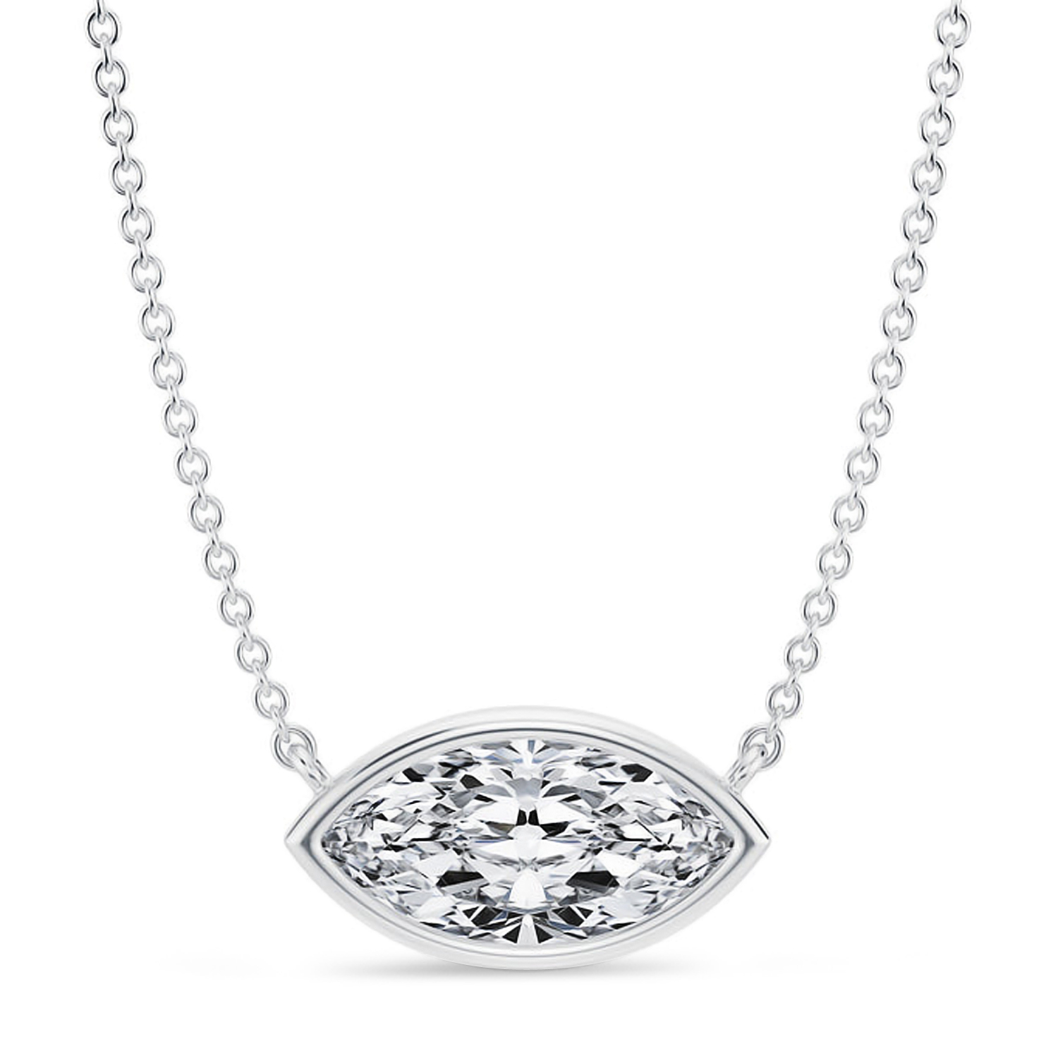 Marquise Lab Diamond Pendant Necklace 14K White Gold (1.50ct)