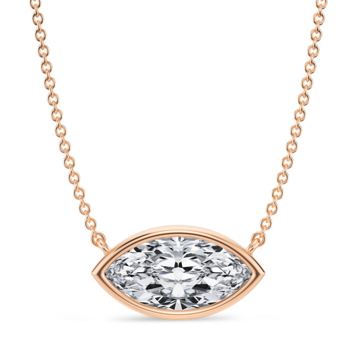Marquise Lab Diamond Solitaire Pendant Necklace 14K Rose Gold (2.00ct)