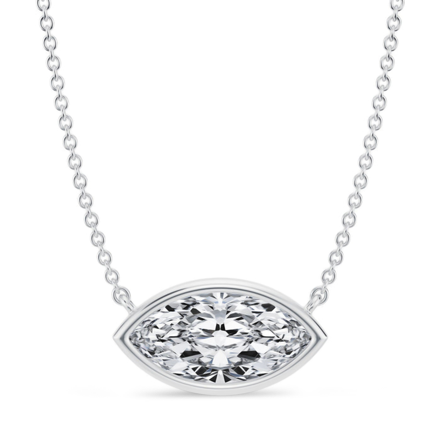 Marquise Lab Diamond Pendant Necklace 14K White Gold (2.00ct)