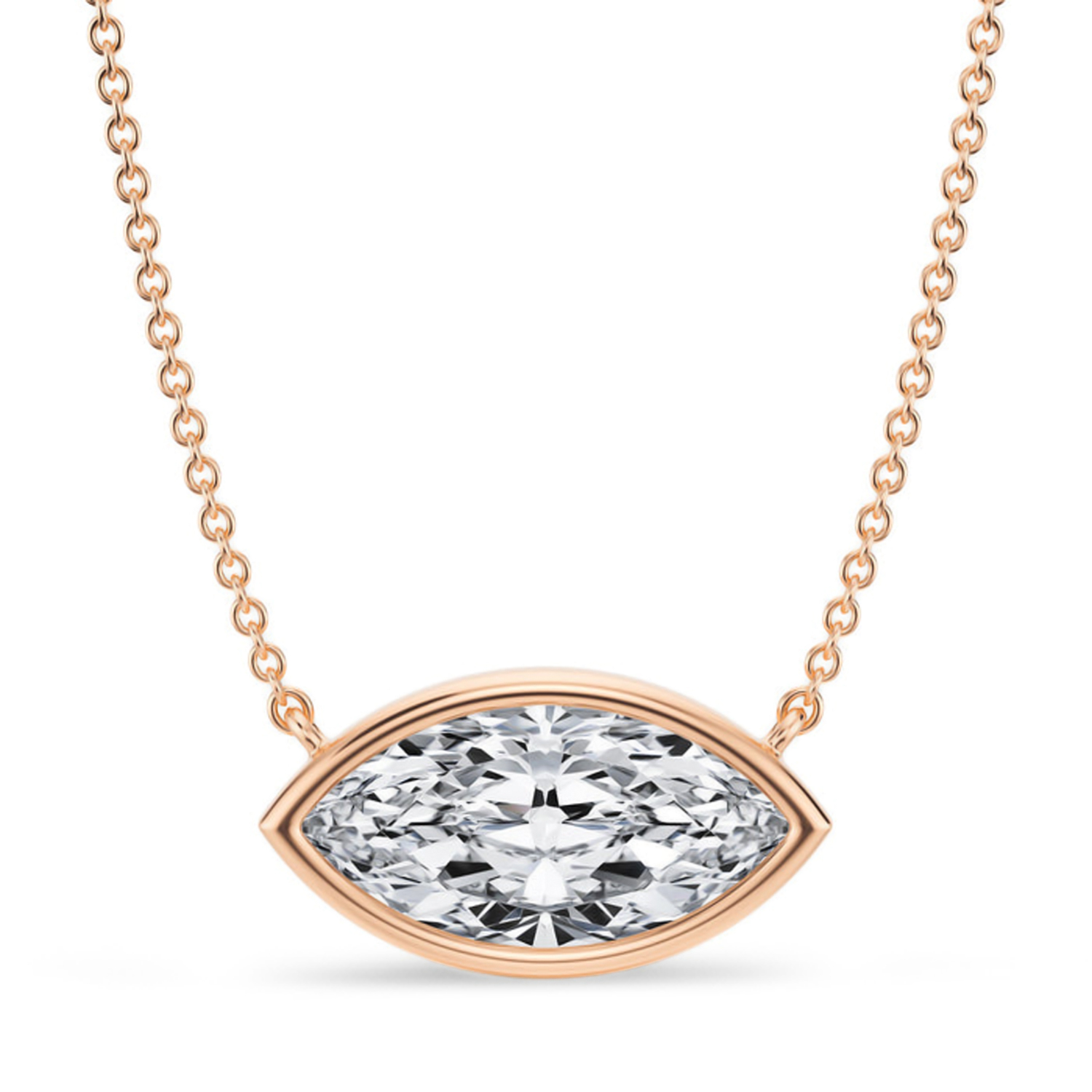 Marquise Lab Diamond Solitaire Pendant Necklace 14K Rose Gold (2.50ct)