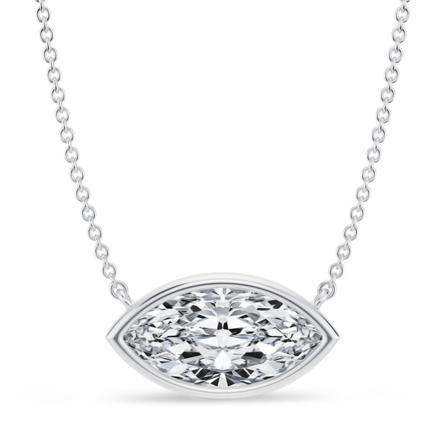 Marquise Lab Diamond Pendant Necklace 14K White Gold (2.50ct)