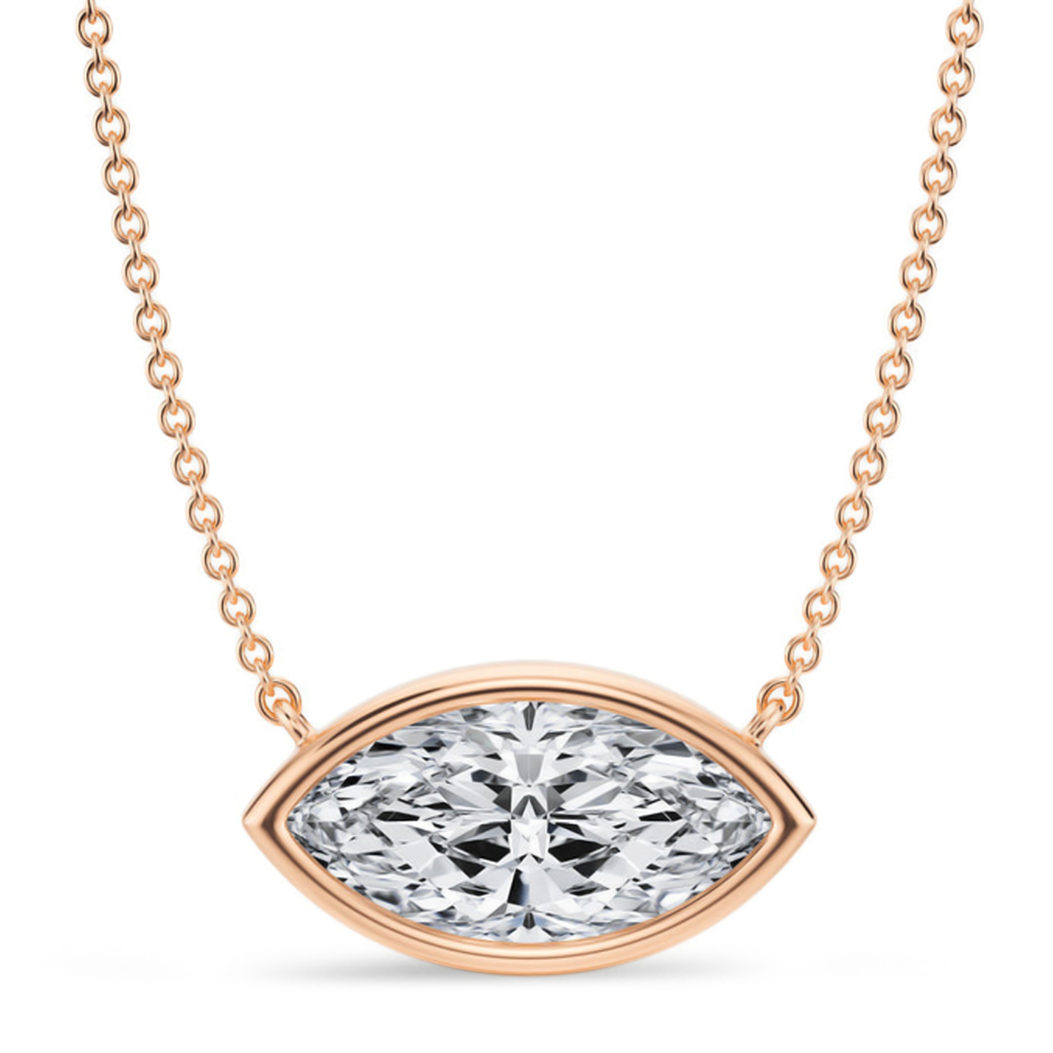 Marquise Lab Diamond Solitaire Pendant Necklace 14K Rose Gold (3.00ct)