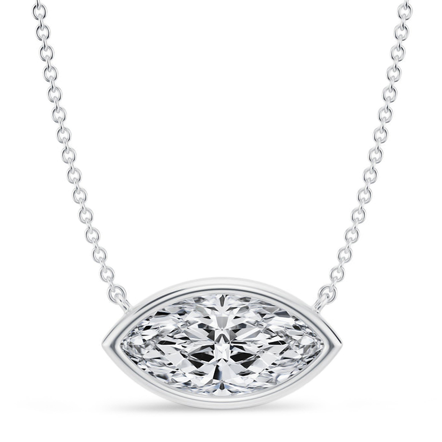 Marquise Lab Diamond Pendant Necklace 14K White Gold (3.00ct)