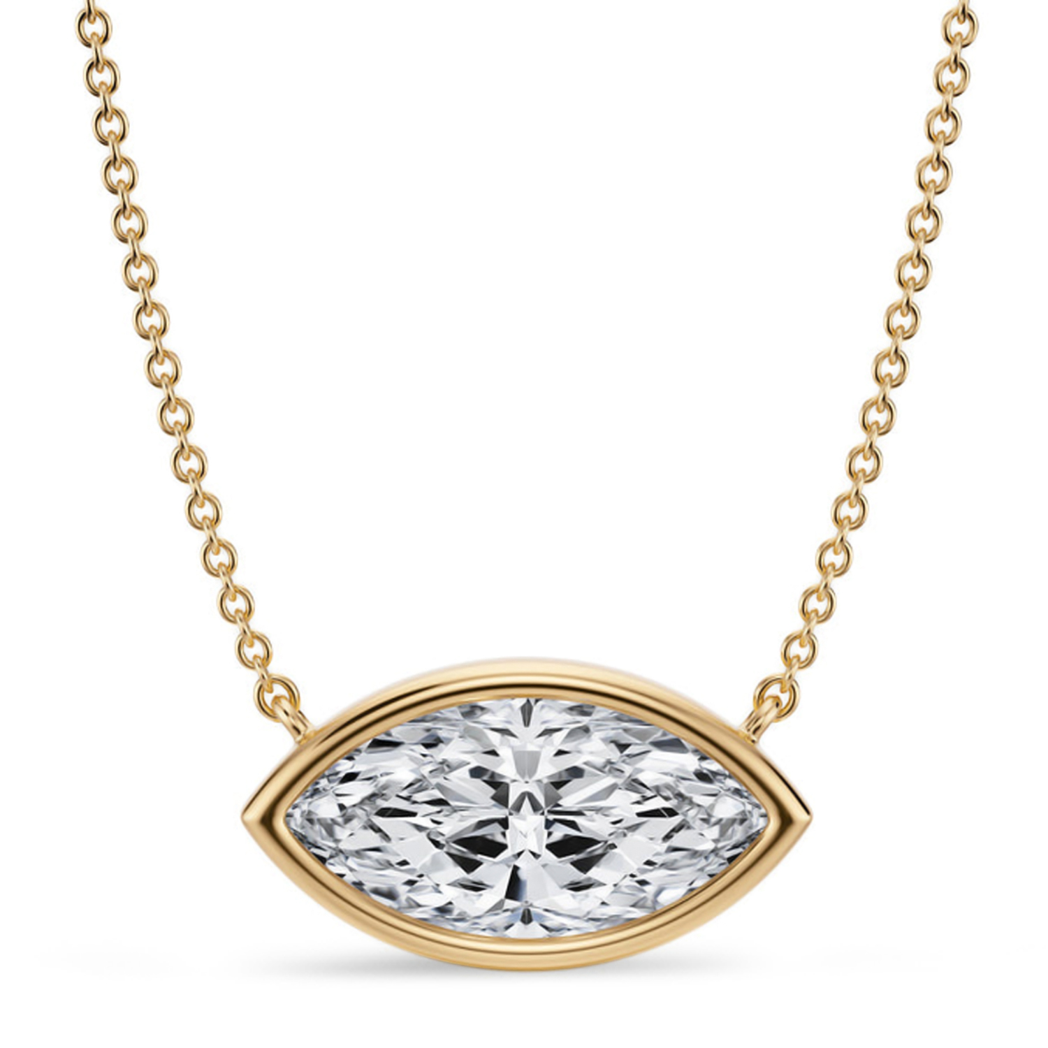 Marquise Lab Diamond Solitaire Pendant Necklace 14K Yellow Gold (3.00ct)