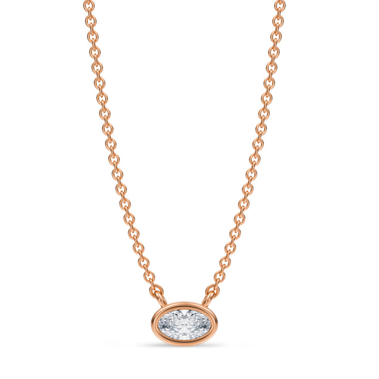 Oval Lab Diamond Pendant Necklace 14K Rose Gold (0.25ct)