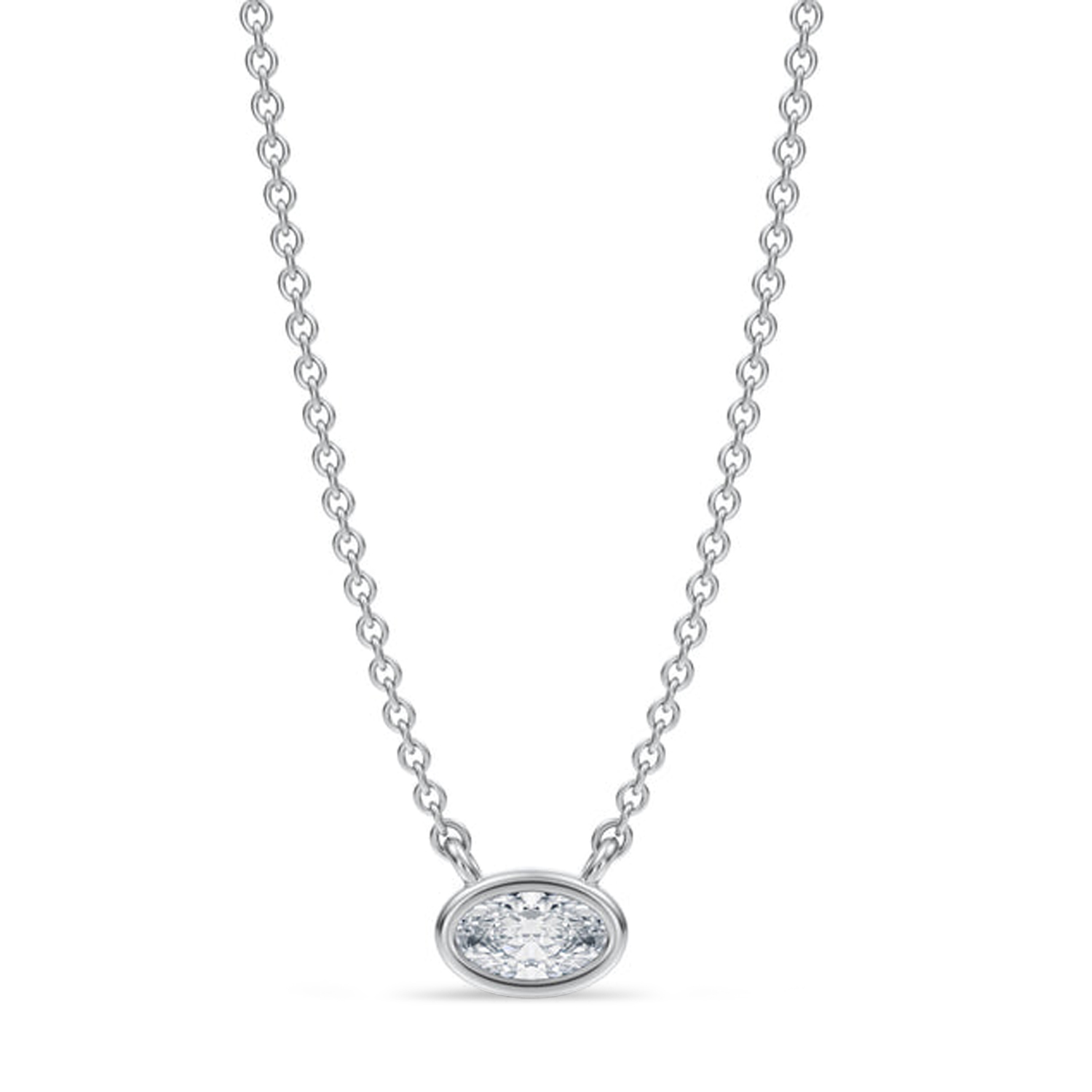 Oval Lab Diamond Pendant Necklace 14K White Gold (0.25ct)