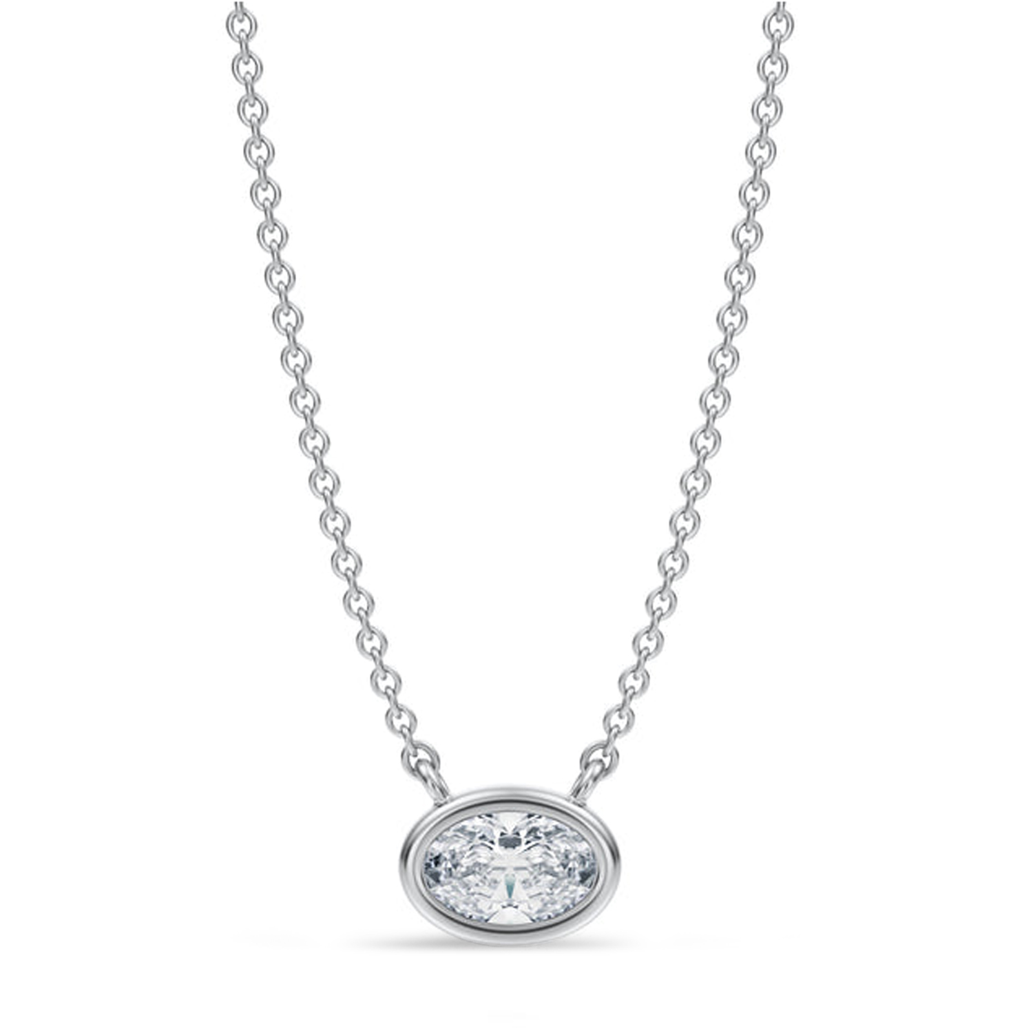 Oval Lab Diamond Pendant Necklace 14K White Gold (0.50ct)