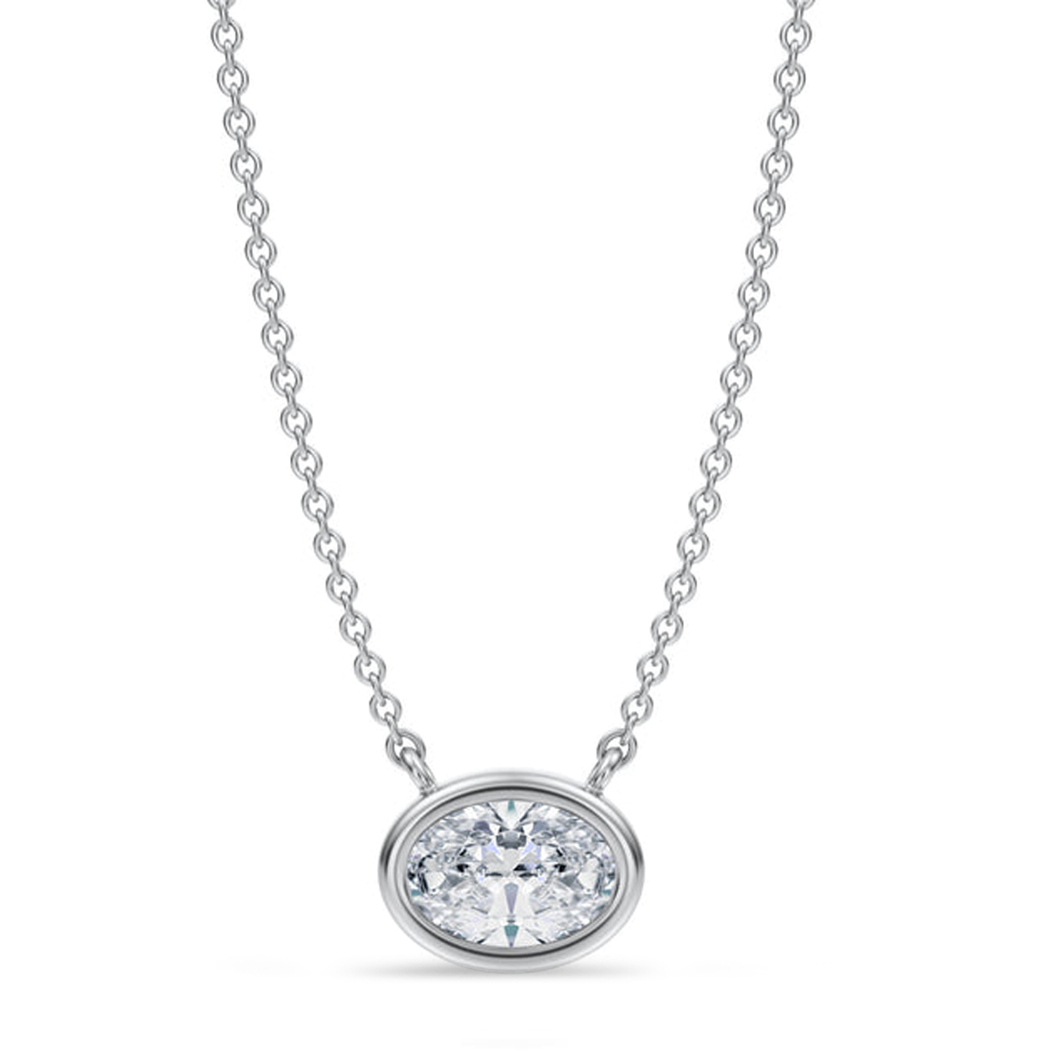 Oval Lab Diamond Pendant Necklace 14K White Gold (0.75ct)