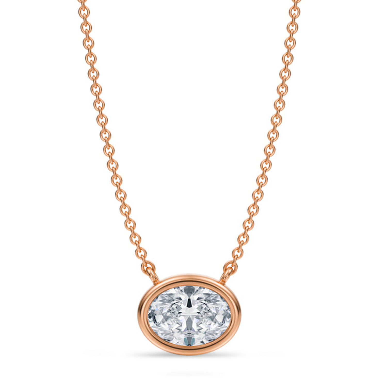 Oval Lab Diamond Pendant Necklace 14K Rose Gold (1.00ct)