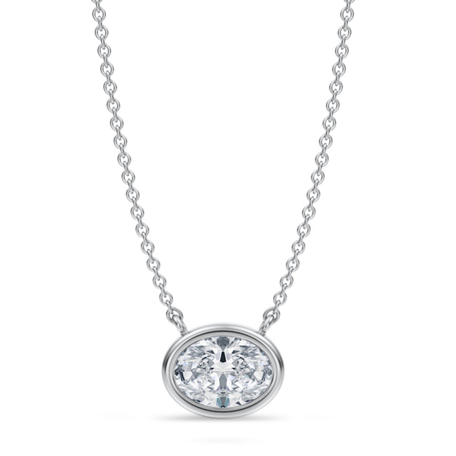 Oval Lab Diamond Pendant Necklace 14K White Gold (1.00ct)