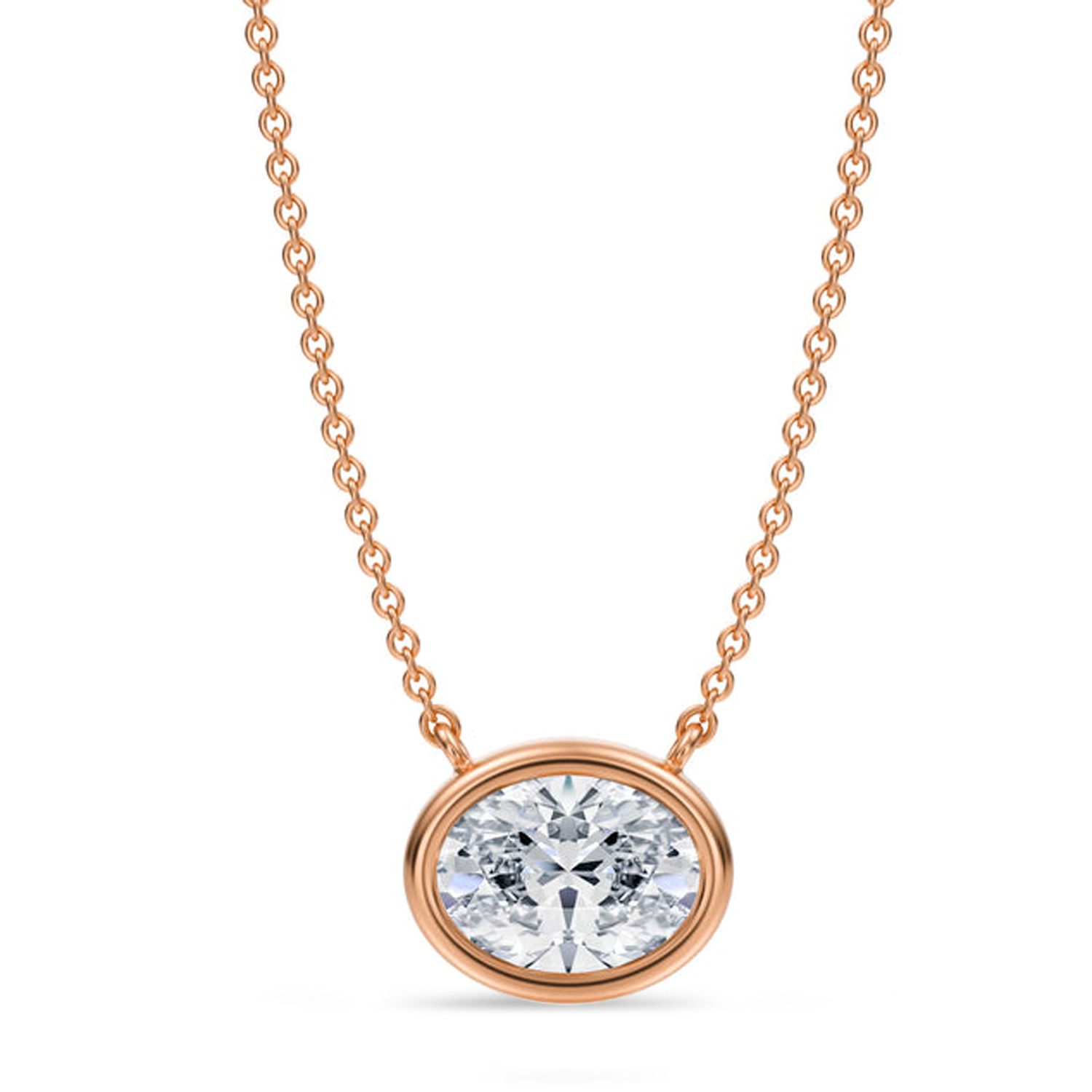 Oval Lab Diamond Pendant Necklace 14K Rose Gold (1.50ct)