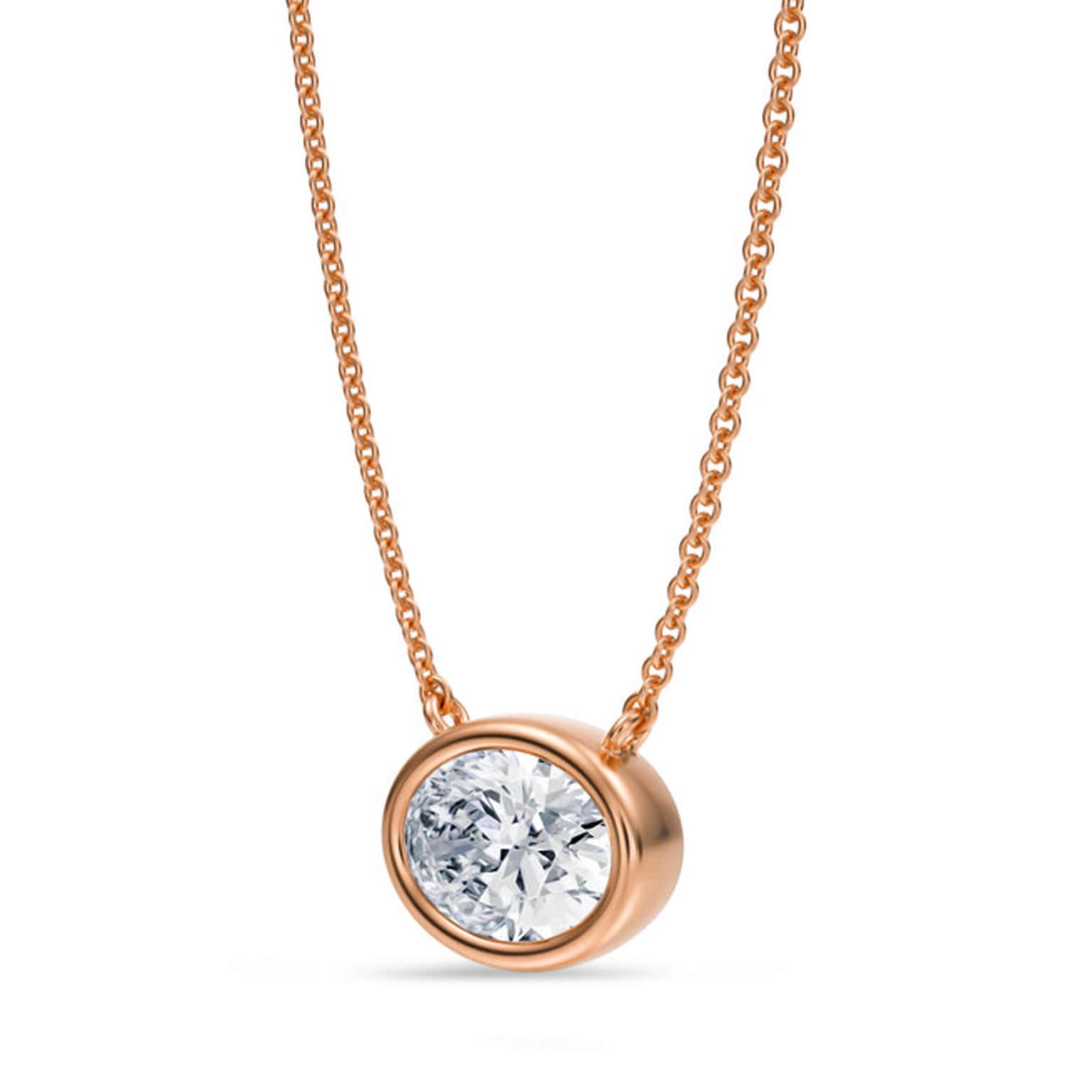Oval Lab Diamond Solitaire Pendant Necklace 14K Rose Gold (1.50ct)