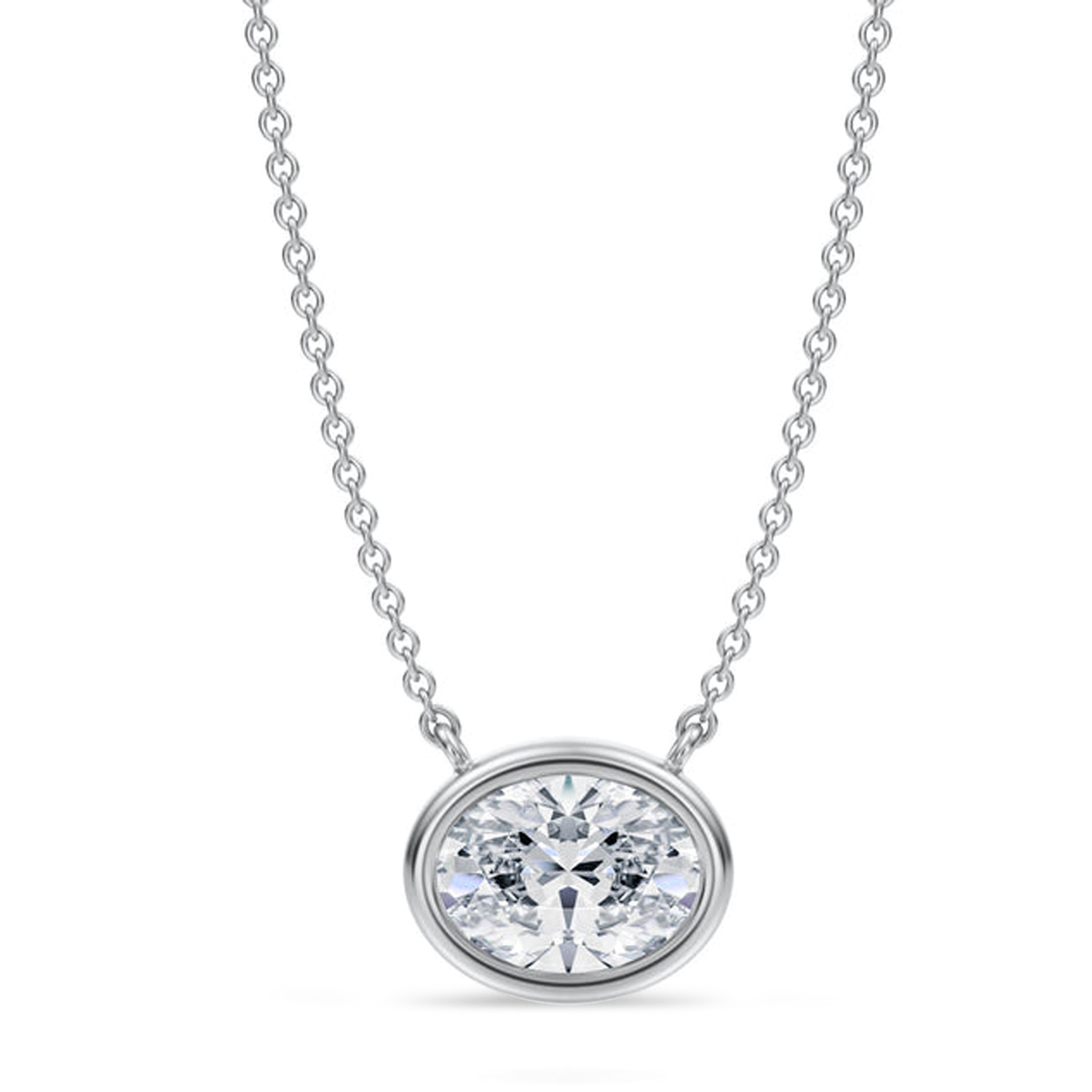 Oval Lab Diamond Pendant Necklace 14K White Gold (1.50ct)