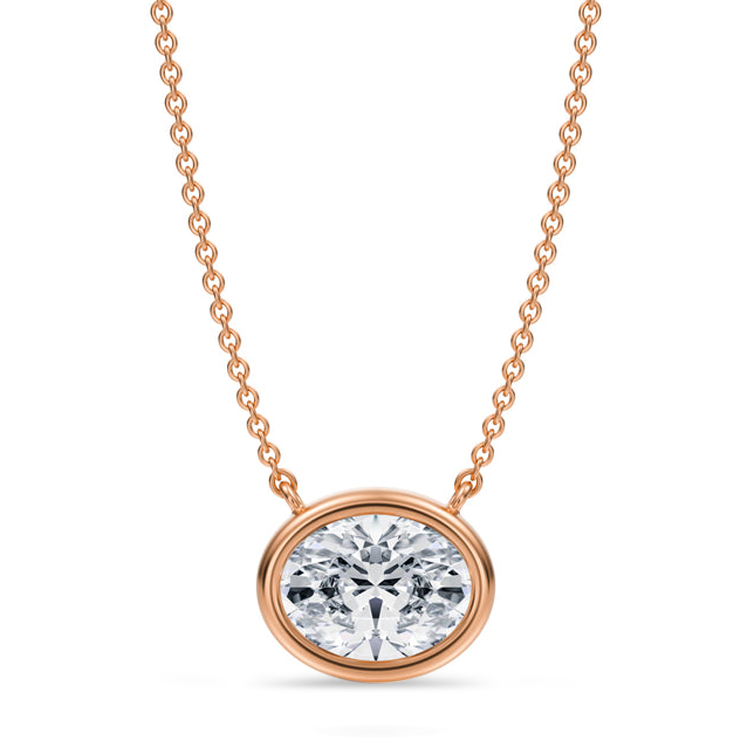 Oval Lab Diamond Solitaire Pendant Necklace 14K Rose Gold (2.00ct)