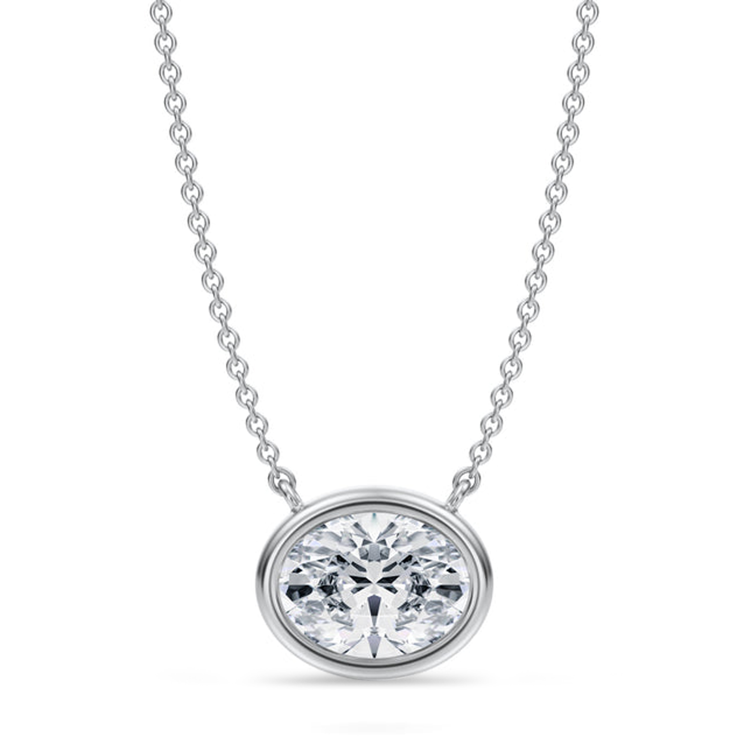 Oval Lab Diamond Pendant Necklace 14K White Gold (2.00ct)