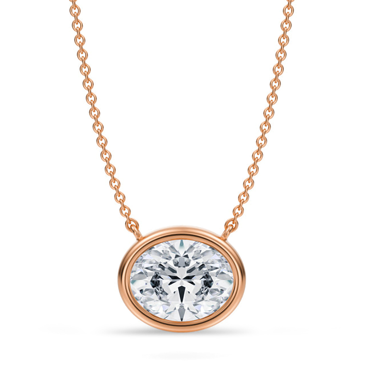 Oval Lab Diamond Pendant Necklace 14K Rose Gold (2.50ct)