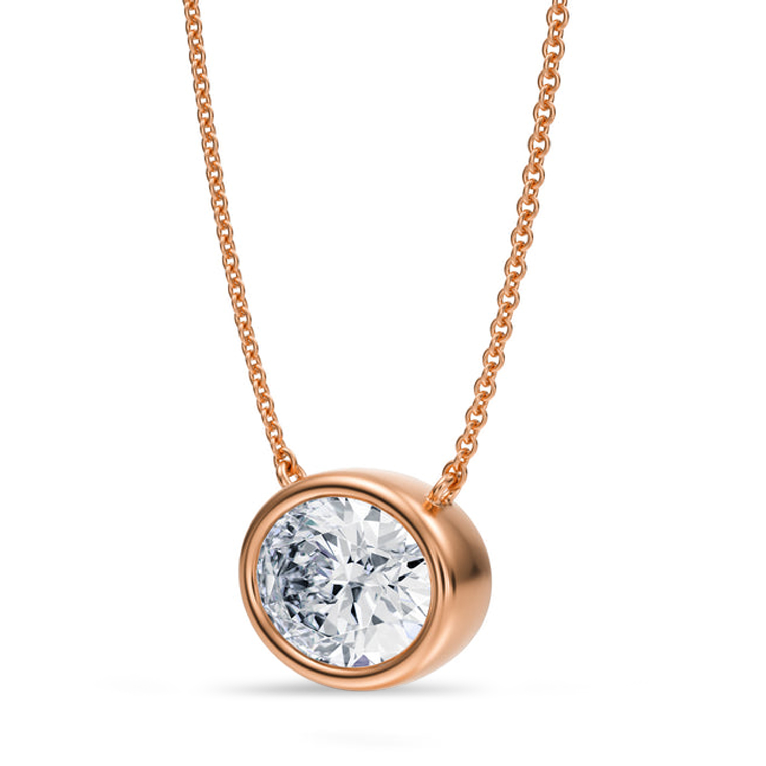 Oval Lab Diamond Solitaire Pendant Necklace 14K Rose Gold (2.50ct)